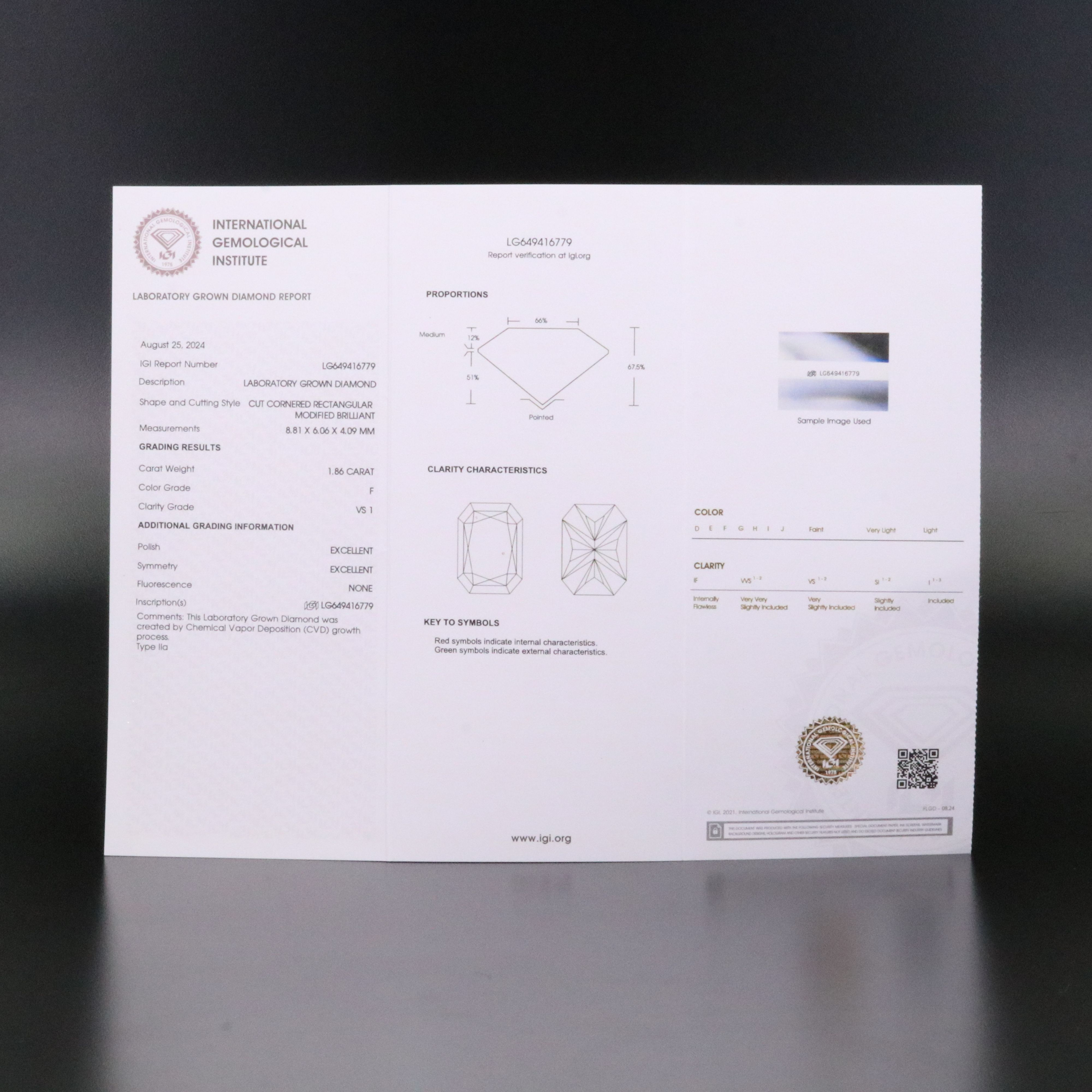 Loose 1.86 CT Lab Grown Diamond with IGI Report