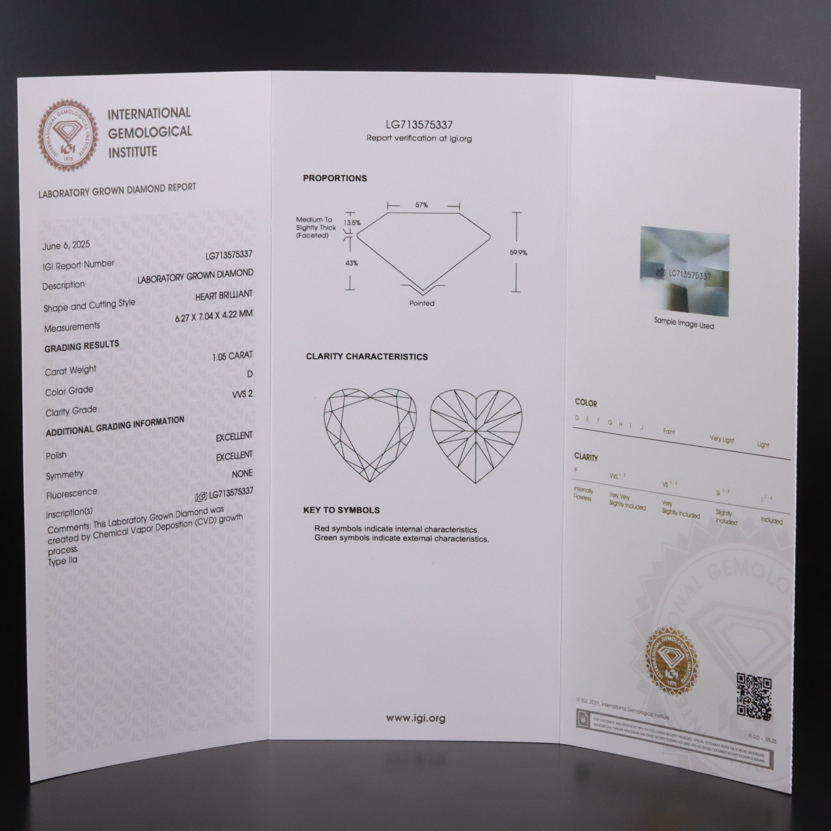 Loose 1.05 CT Lab Grown Diamond with IGI Report