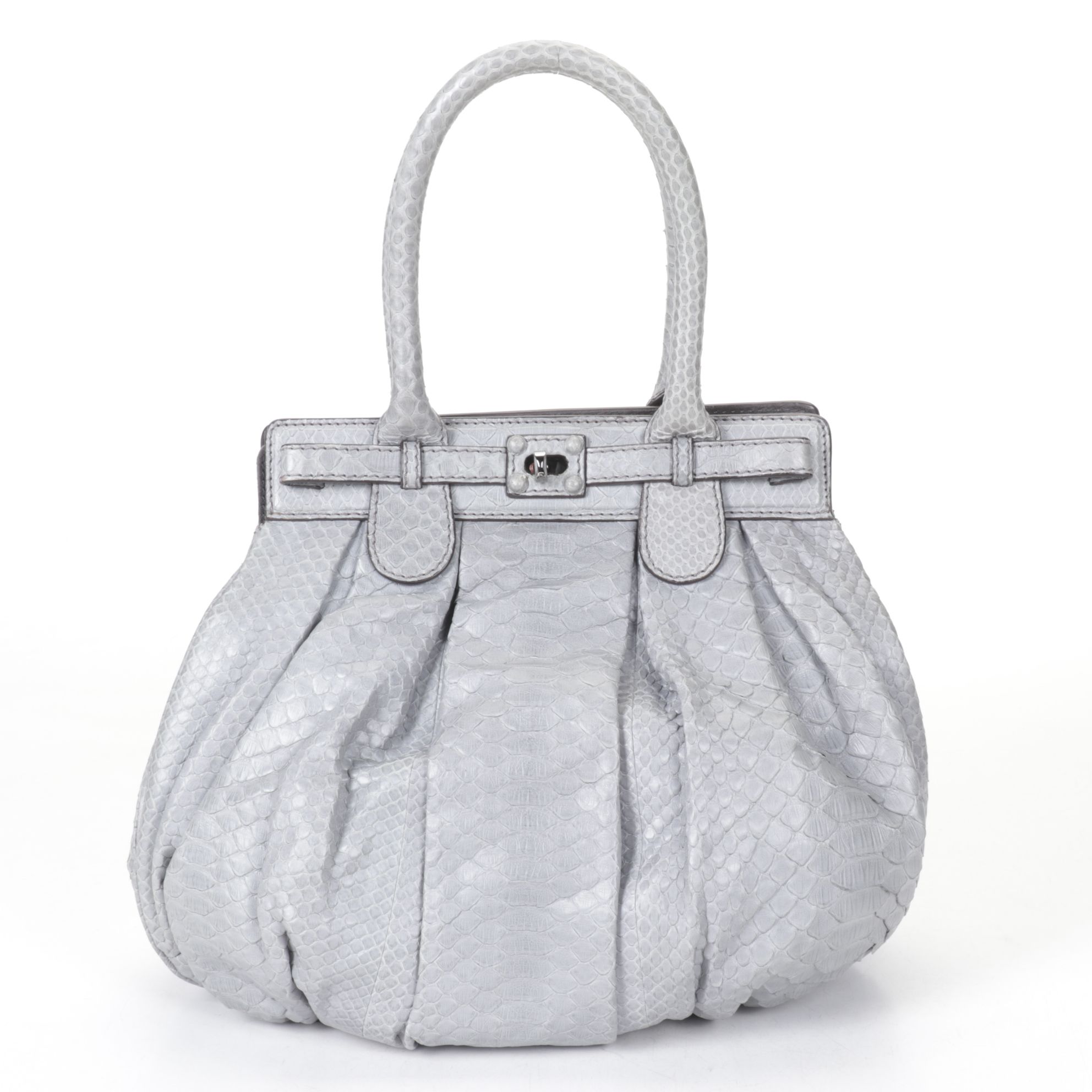Zagliani Gray Python Leather Puffy Handbag
