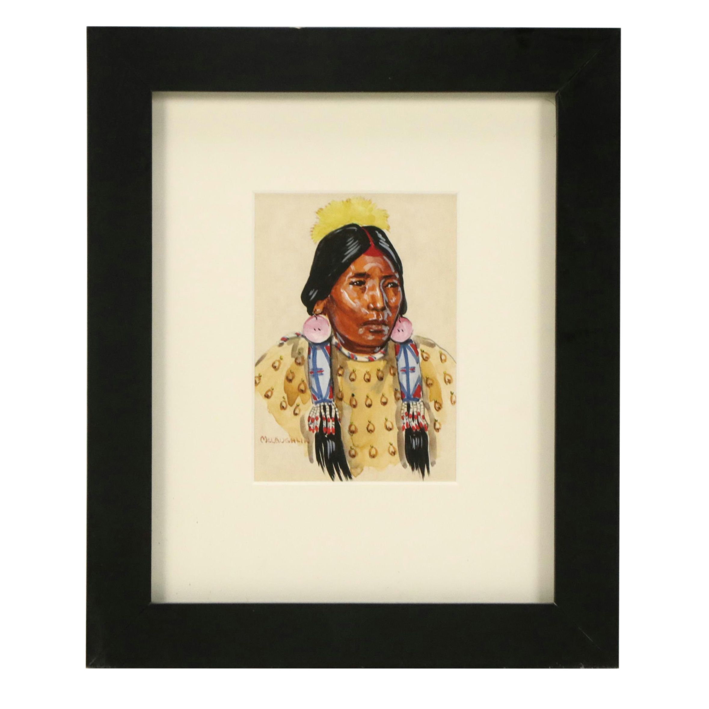 Nancy Paul McLaughlin Watercolor Portrait of Indigenous Woman
