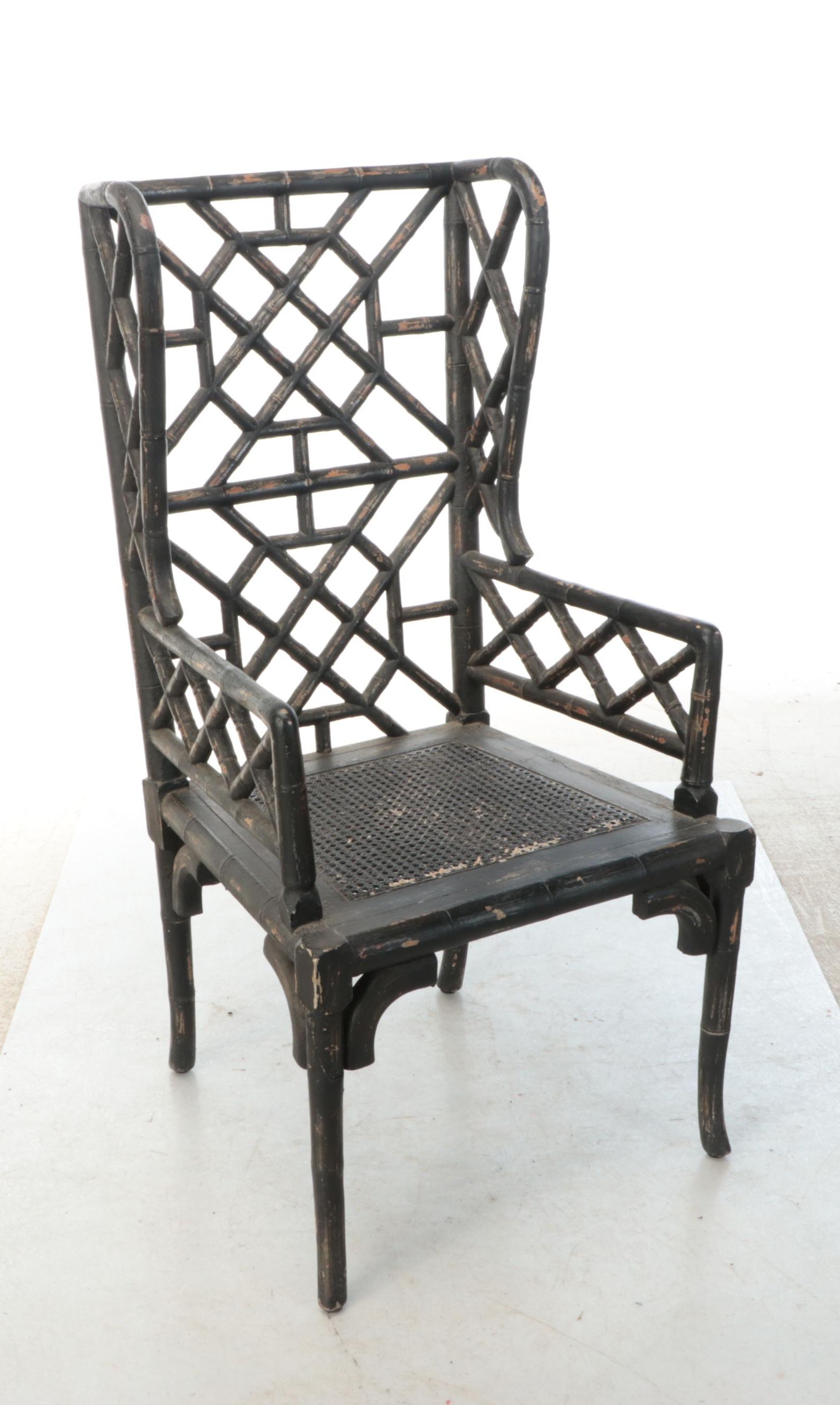 Pair of Guildmaster Brighton Pavilion Style Painted Rattan Wingback Chairs