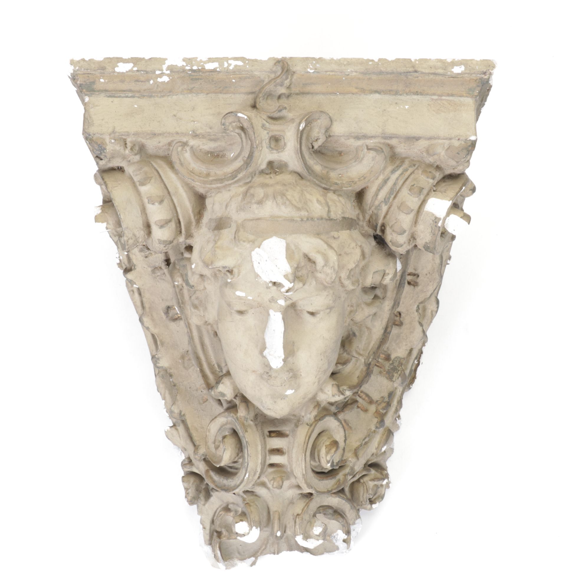 Rococo Style Cast Plaster Wall Shelf with Classical Face