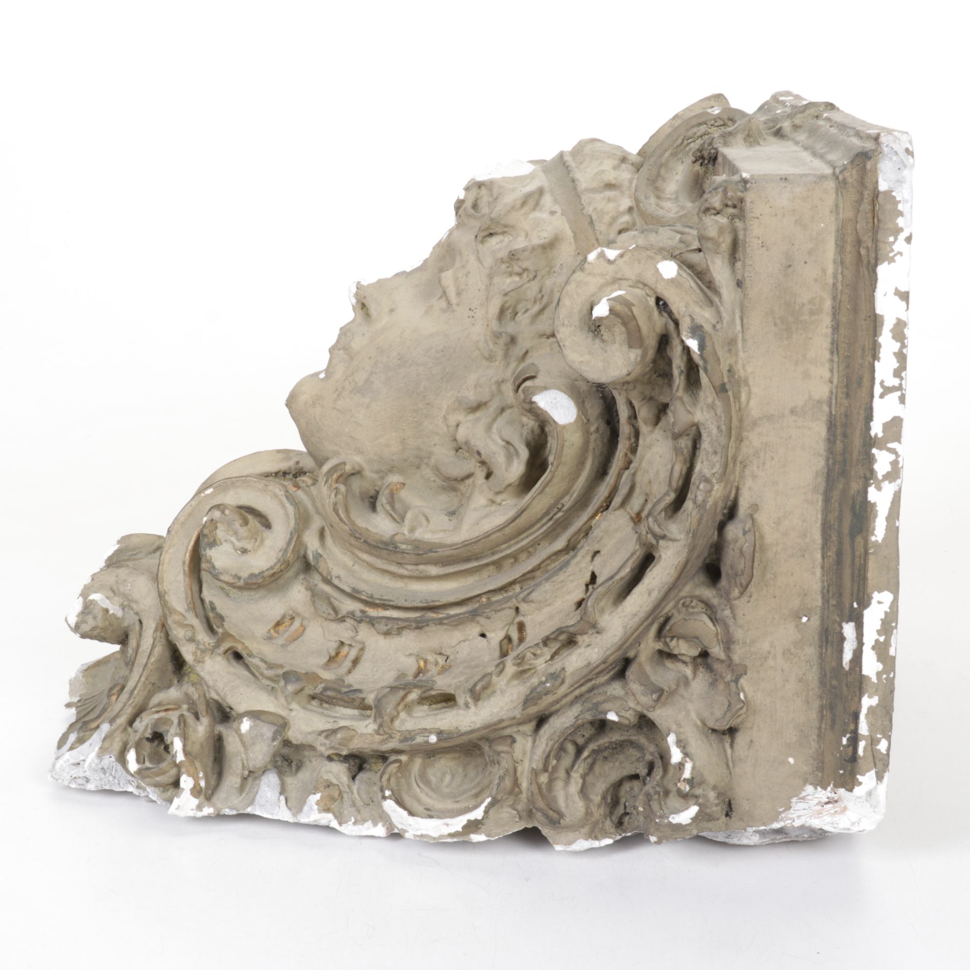 Rococo Style Cast Plaster Wall Shelf with Classical Face