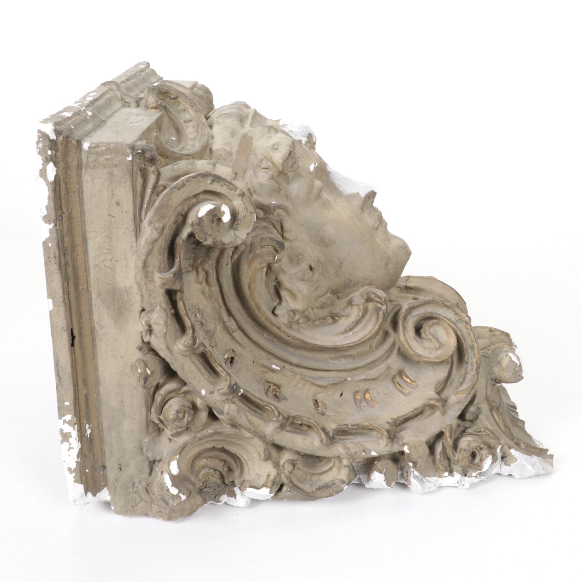 Rococo Style Cast Plaster Wall Shelf with Classical Face