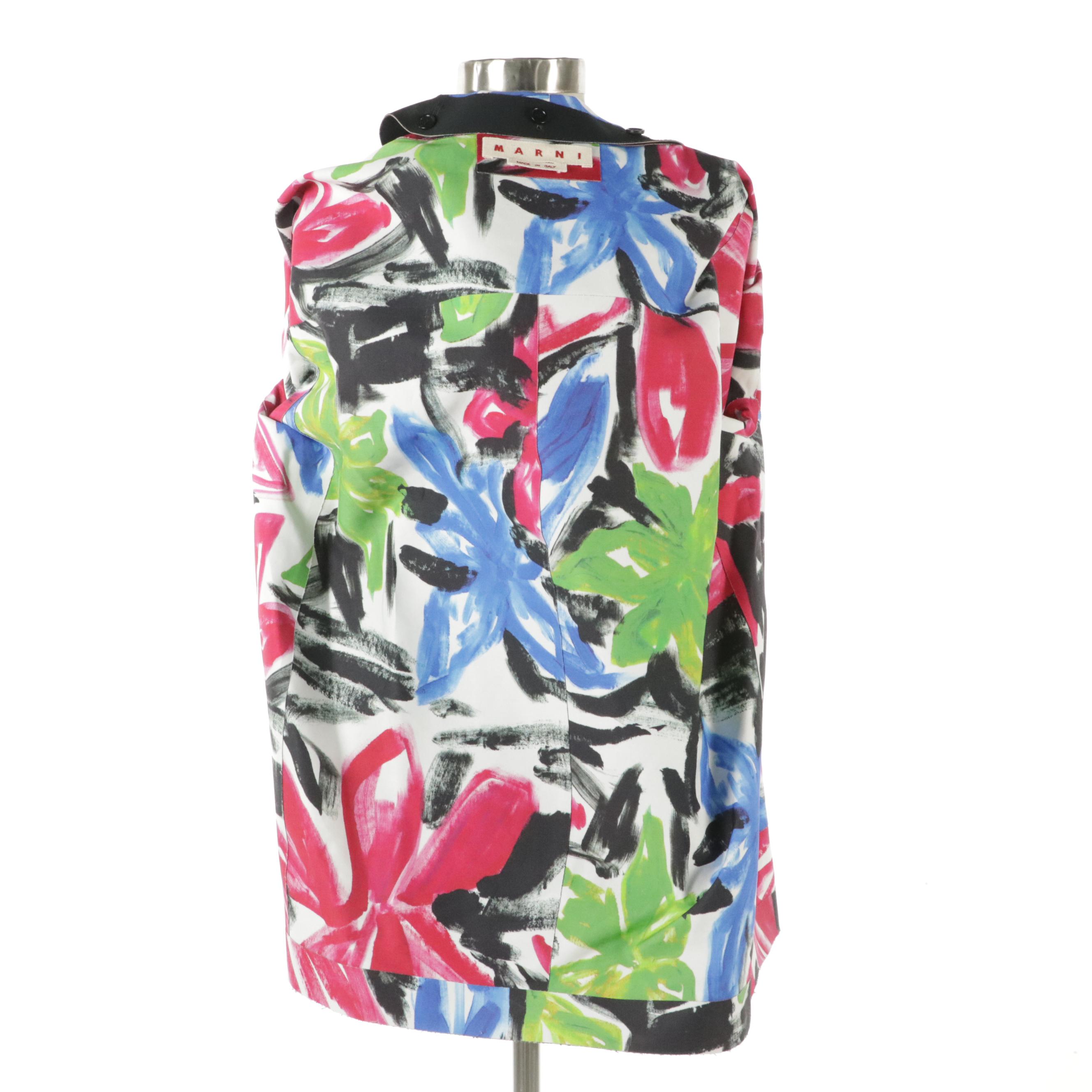 Marni Structured Cotton Jacket with Colorful Abstract Lining