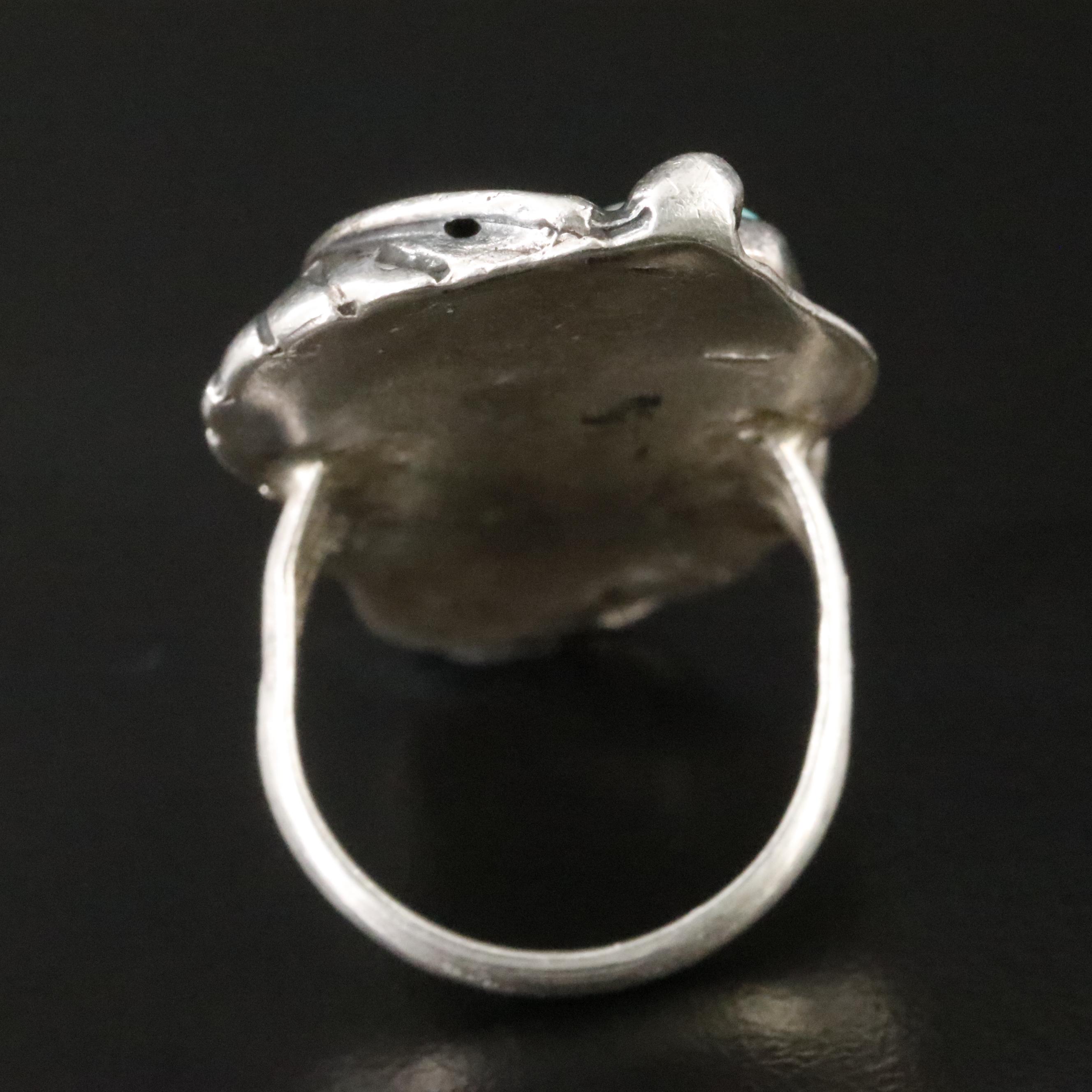 Southwestern Sterling Turquoise and Coral Ring