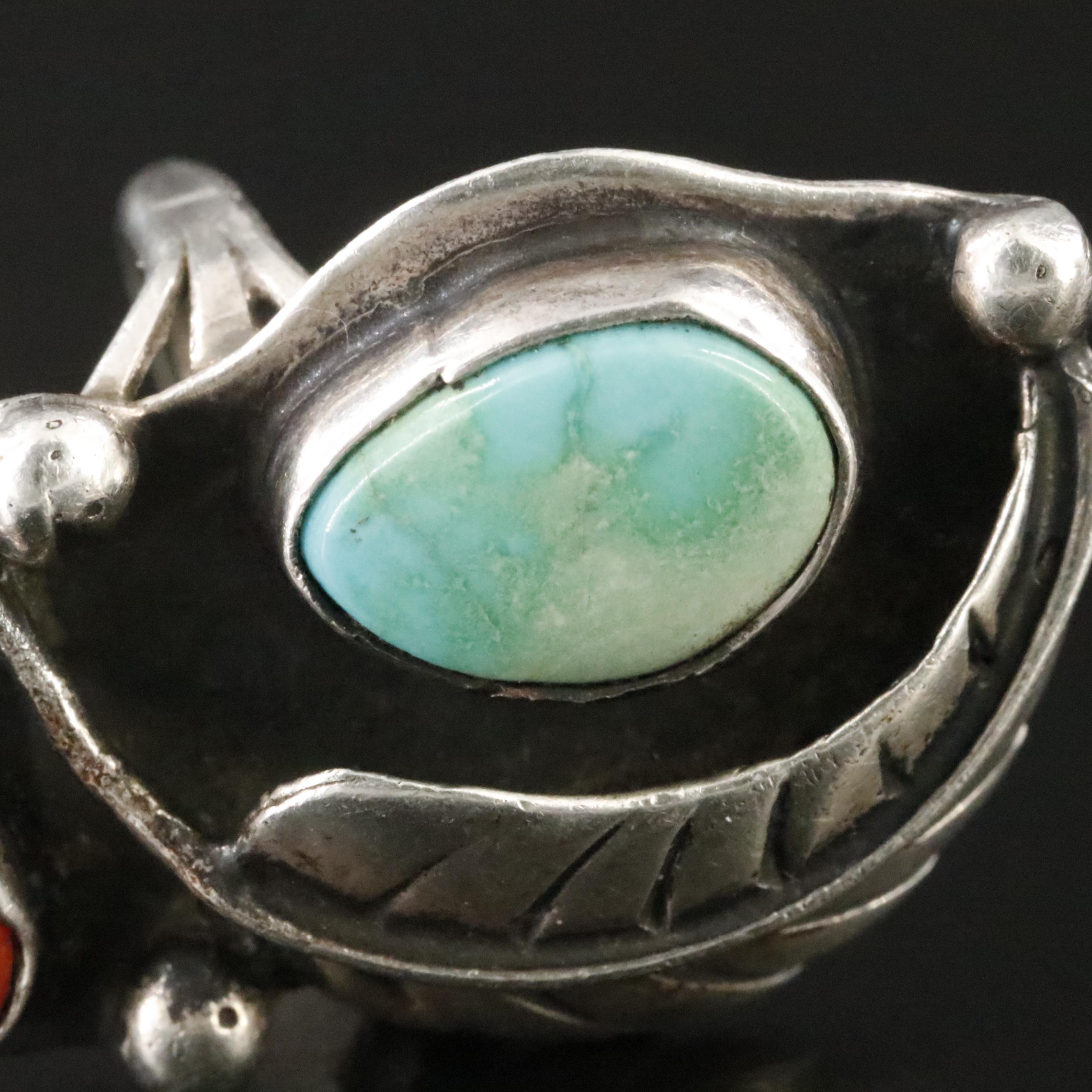 Southwestern Sterling Turquoise and Coral Ring