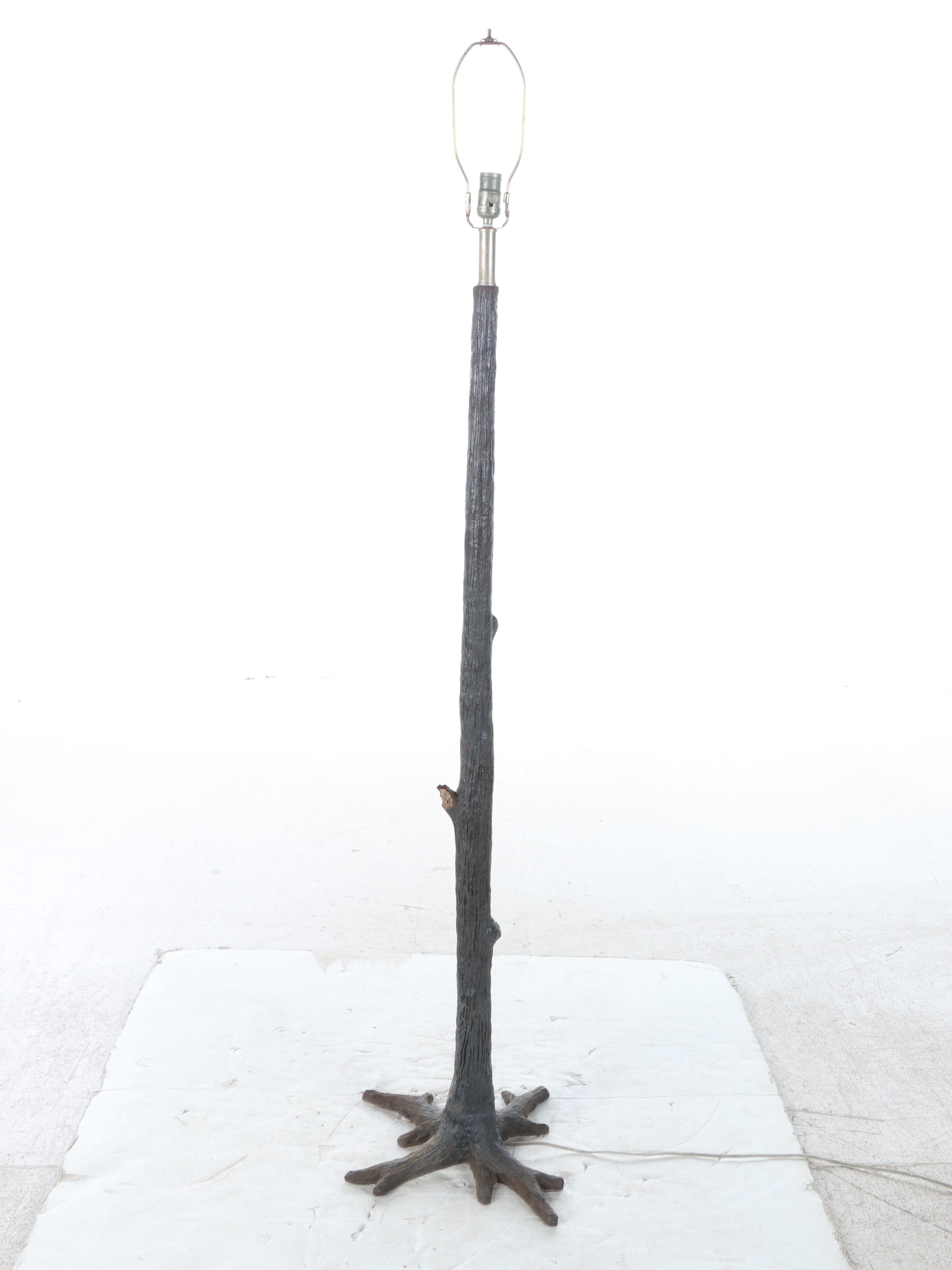 Faux Bois Floor Lamp with Drum Shade, 21st Century