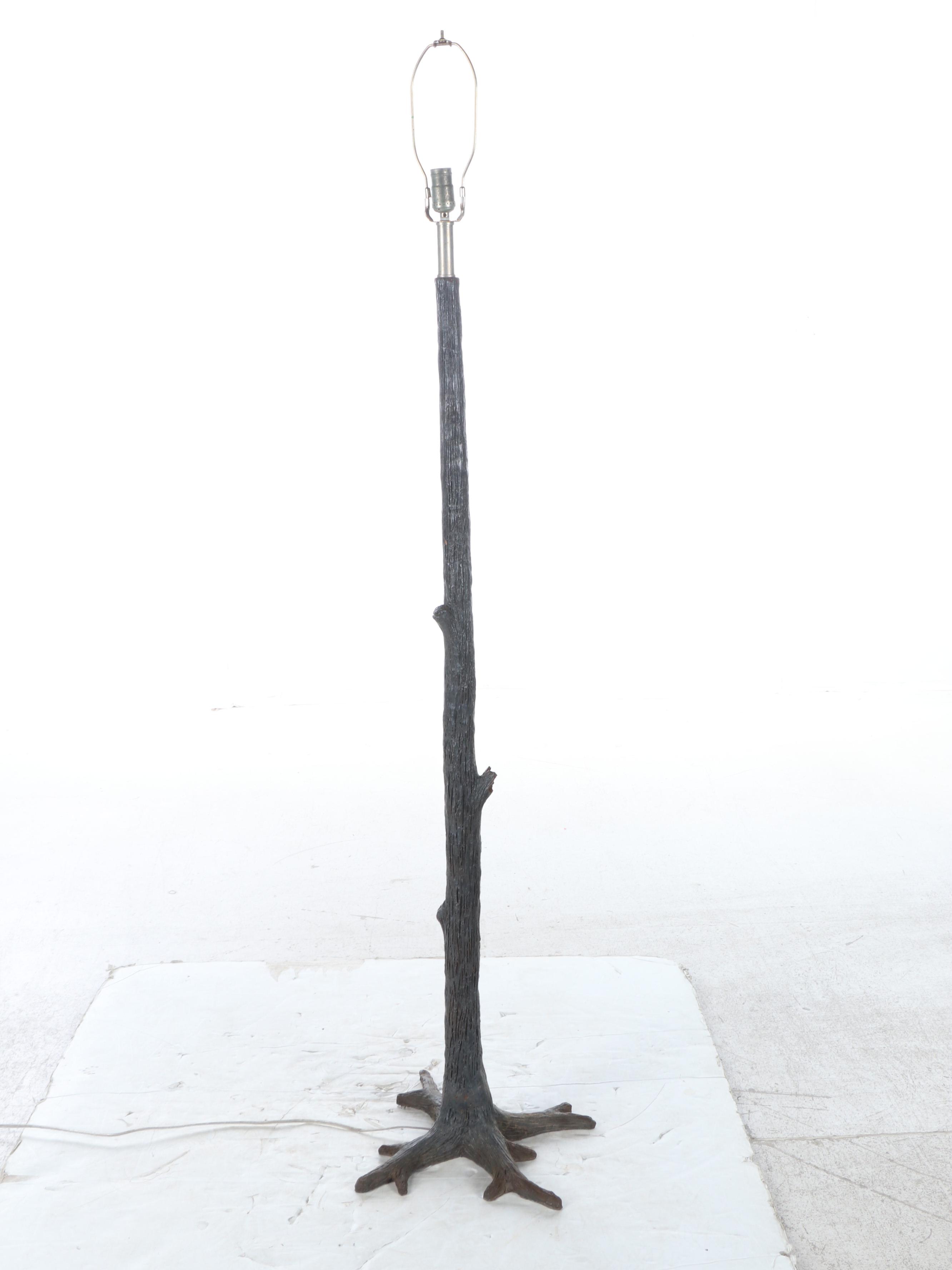 Faux Bois Floor Lamp with Drum Shade, 21st Century