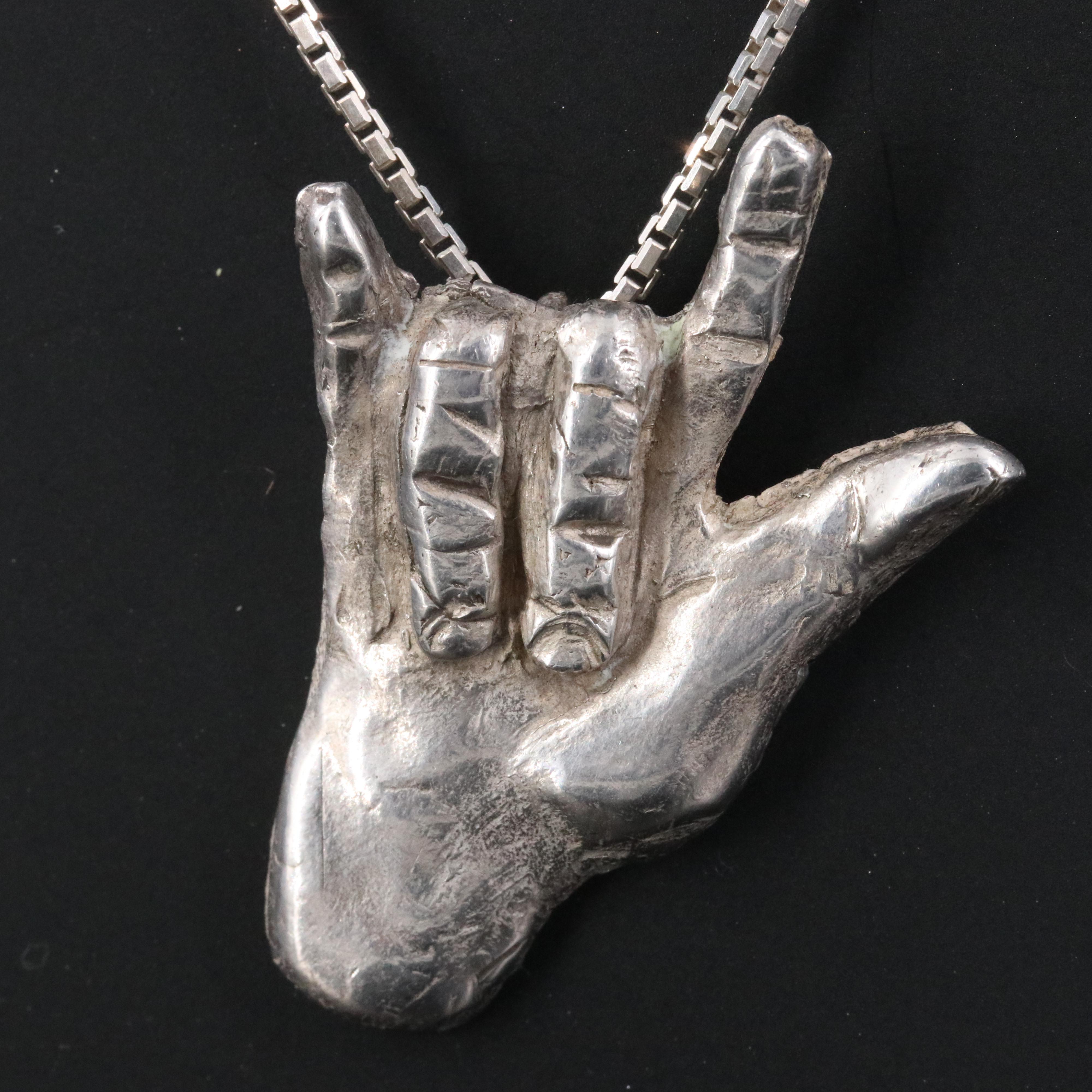 Fine Silver "I Love You" ASL Pendant on Sterling Box Chain Necklace