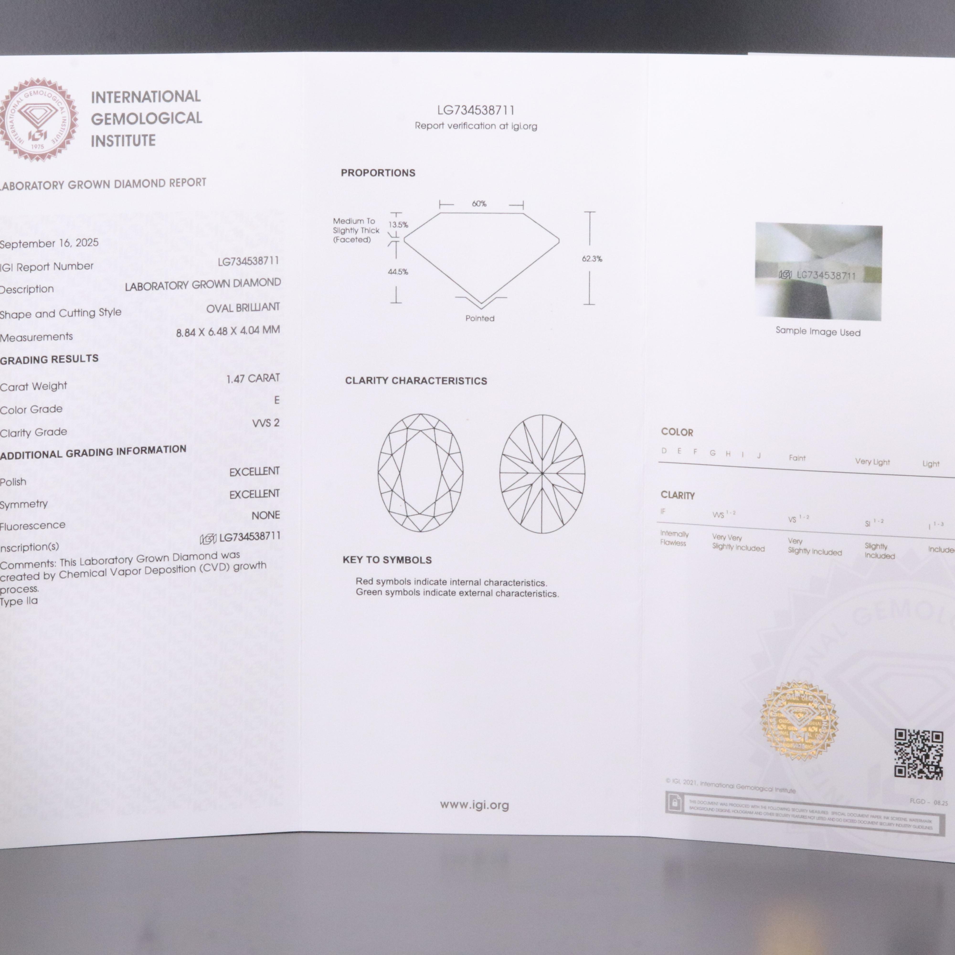 Loose 1.47 CT Lab Grown Diamond with IGI Report