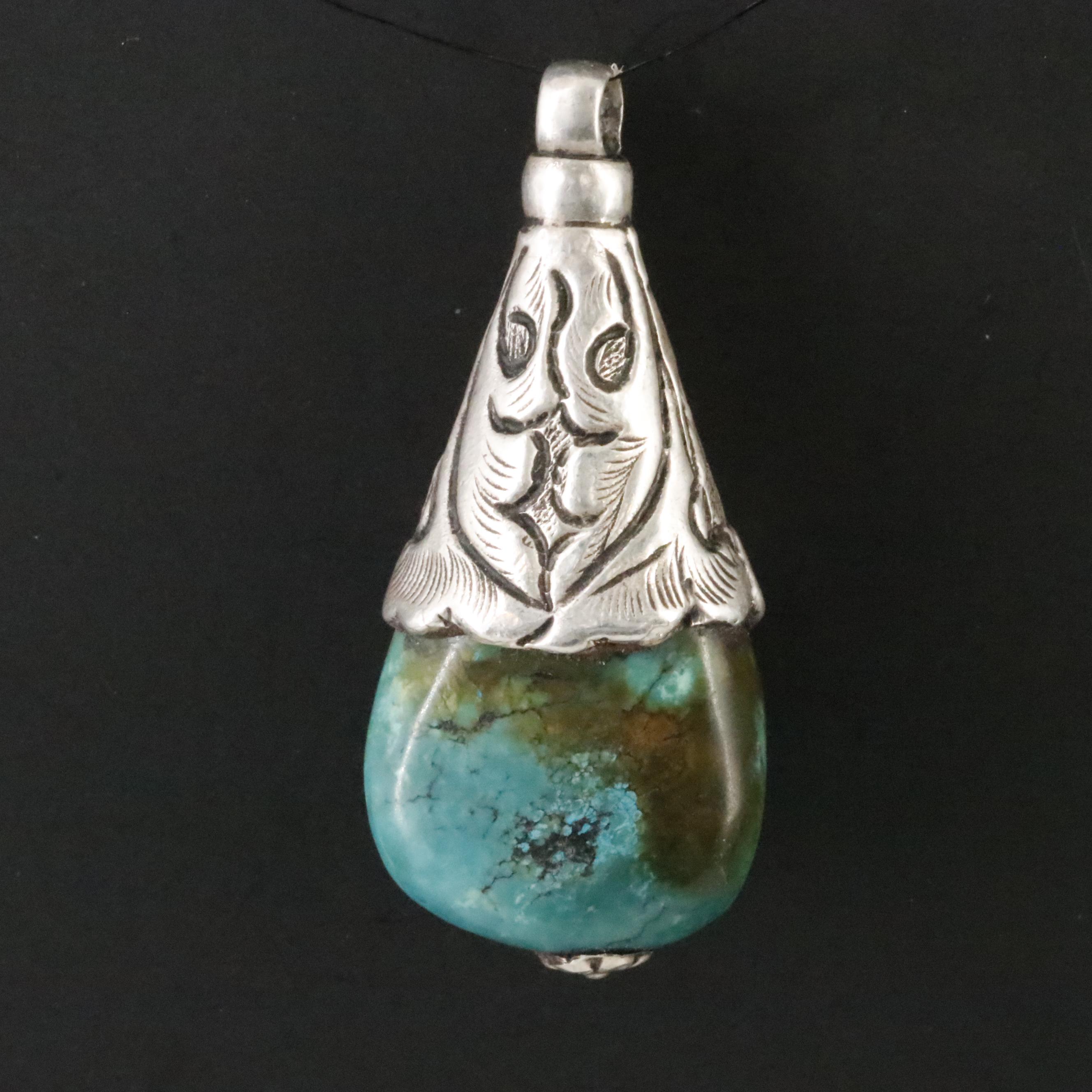 Tibetan Sterling Turquoise Pendant