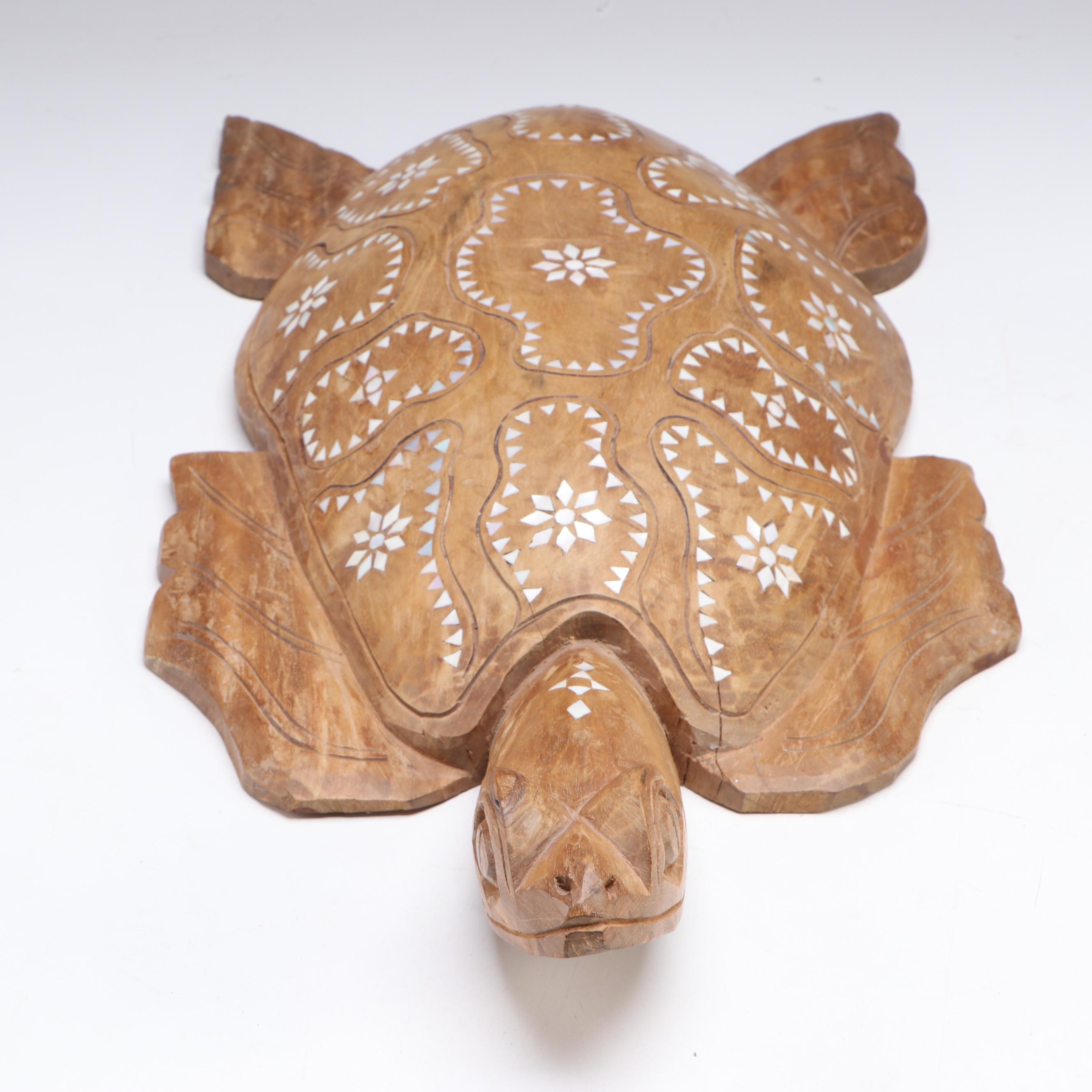 Carved Wood Wolf Scene & Turtle Figurines With Bernal Sanchez Carved Wood Bowl