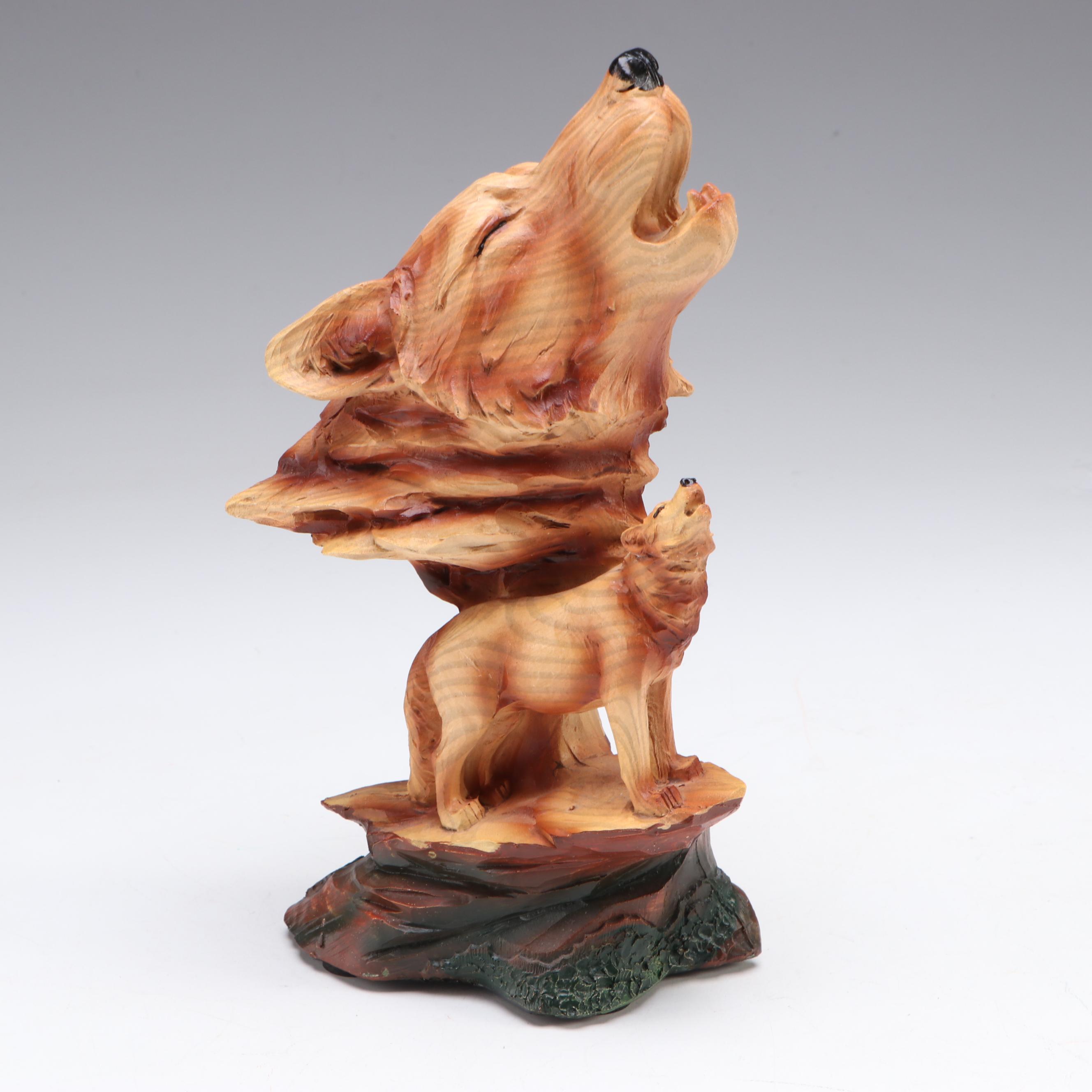 Carved Wood Wolf Scene & Turtle Figurines With Bernal Sanchez Carved Wood Bowl