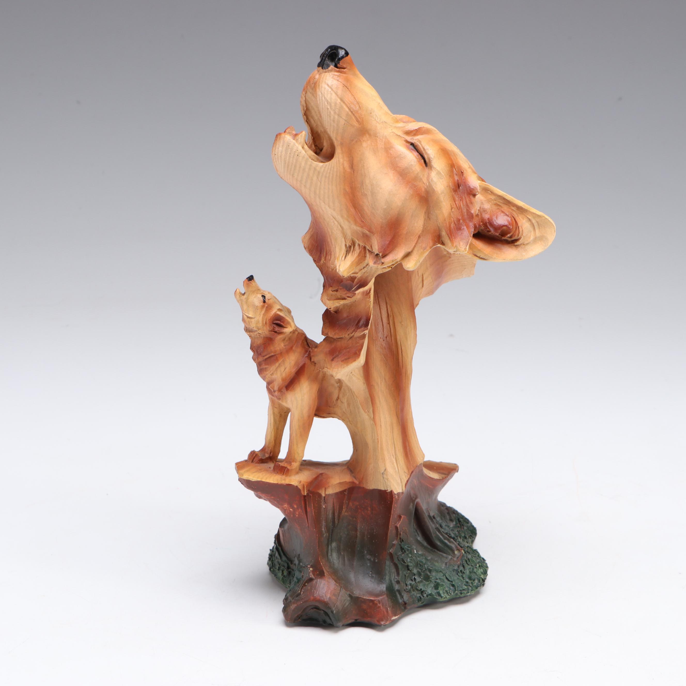 Carved Wood Wolf Scene & Turtle Figurines With Bernal Sanchez Carved Wood Bowl