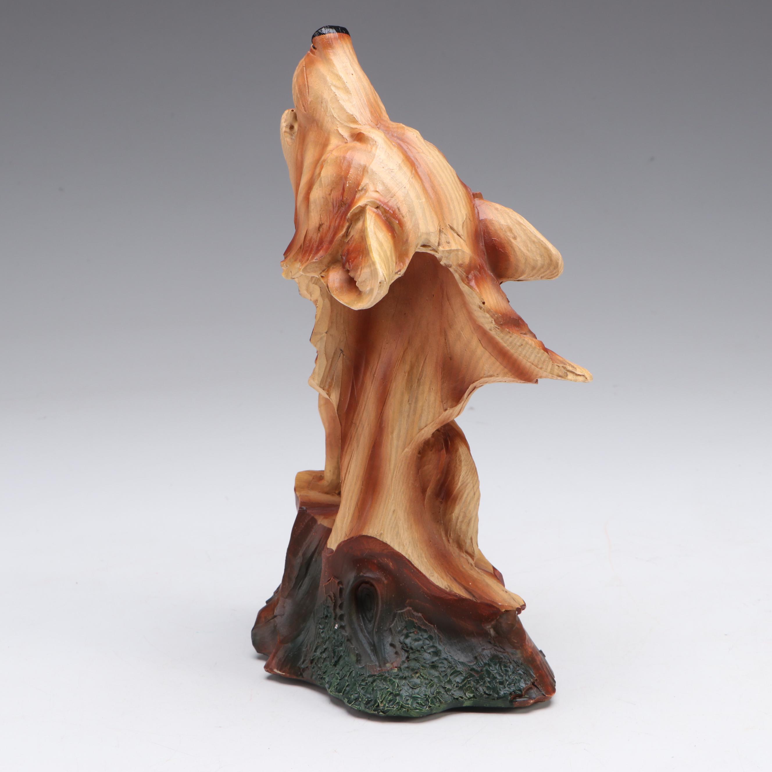 Carved Wood Wolf Scene & Turtle Figurines With Bernal Sanchez Carved Wood Bowl