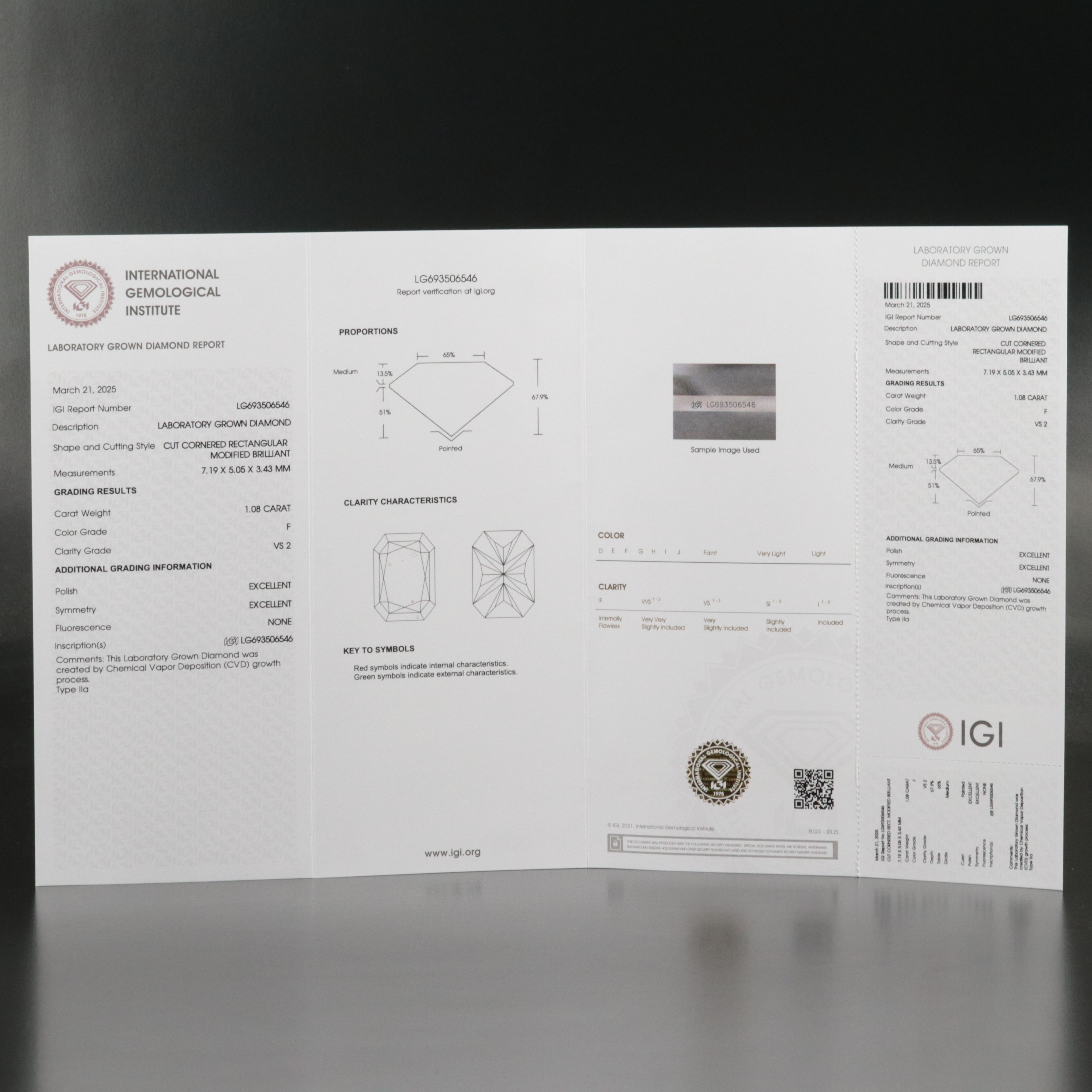 Loose 1.08 CT Lab Grown Diamond with IGI Report