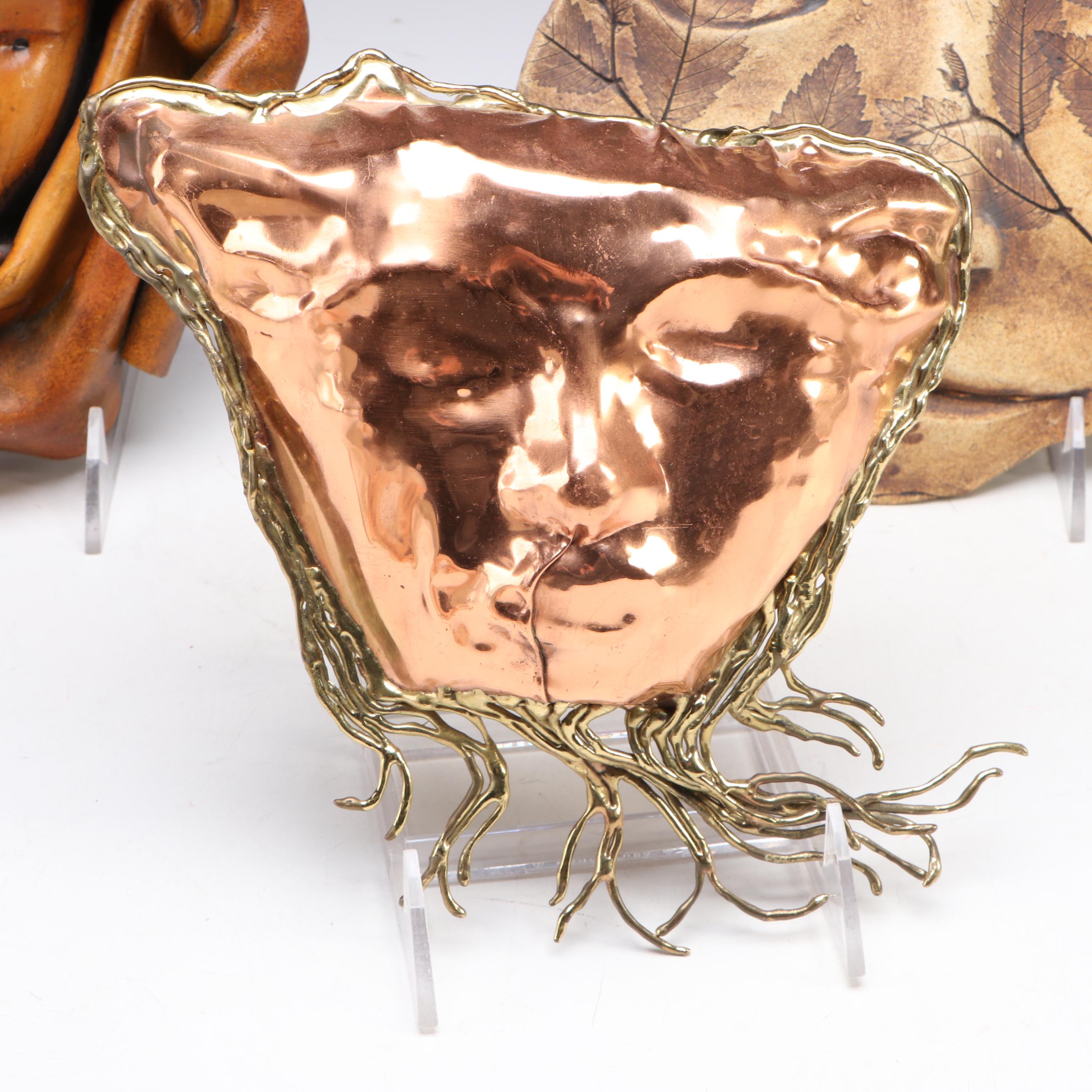 Artist Signed Clay with Molded Leather and Other Wall Hanging Mask