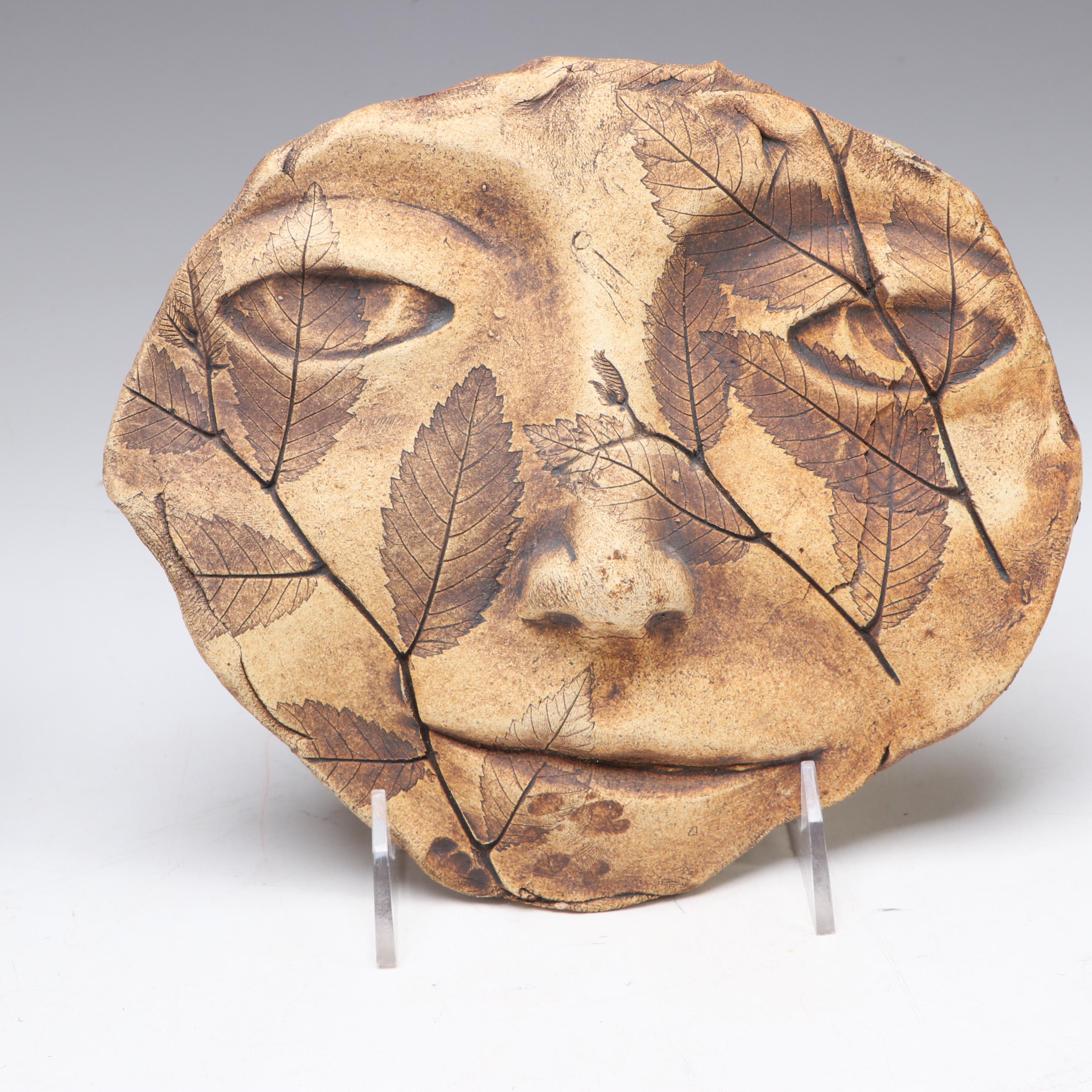 Artist Signed Clay with Molded Leather and Other Wall Hanging Mask