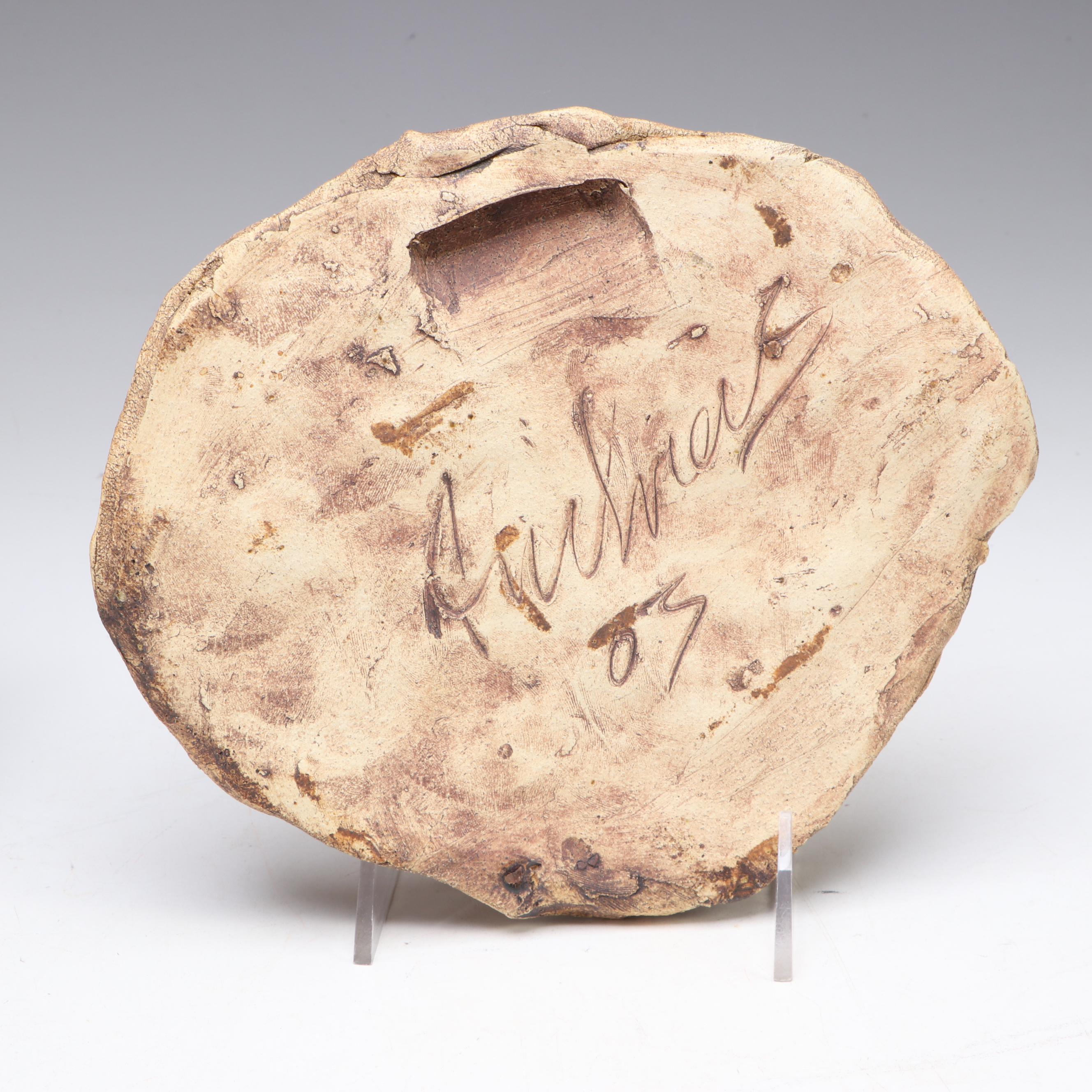 Artist Signed Clay with Molded Leather and Other Wall Hanging Mask