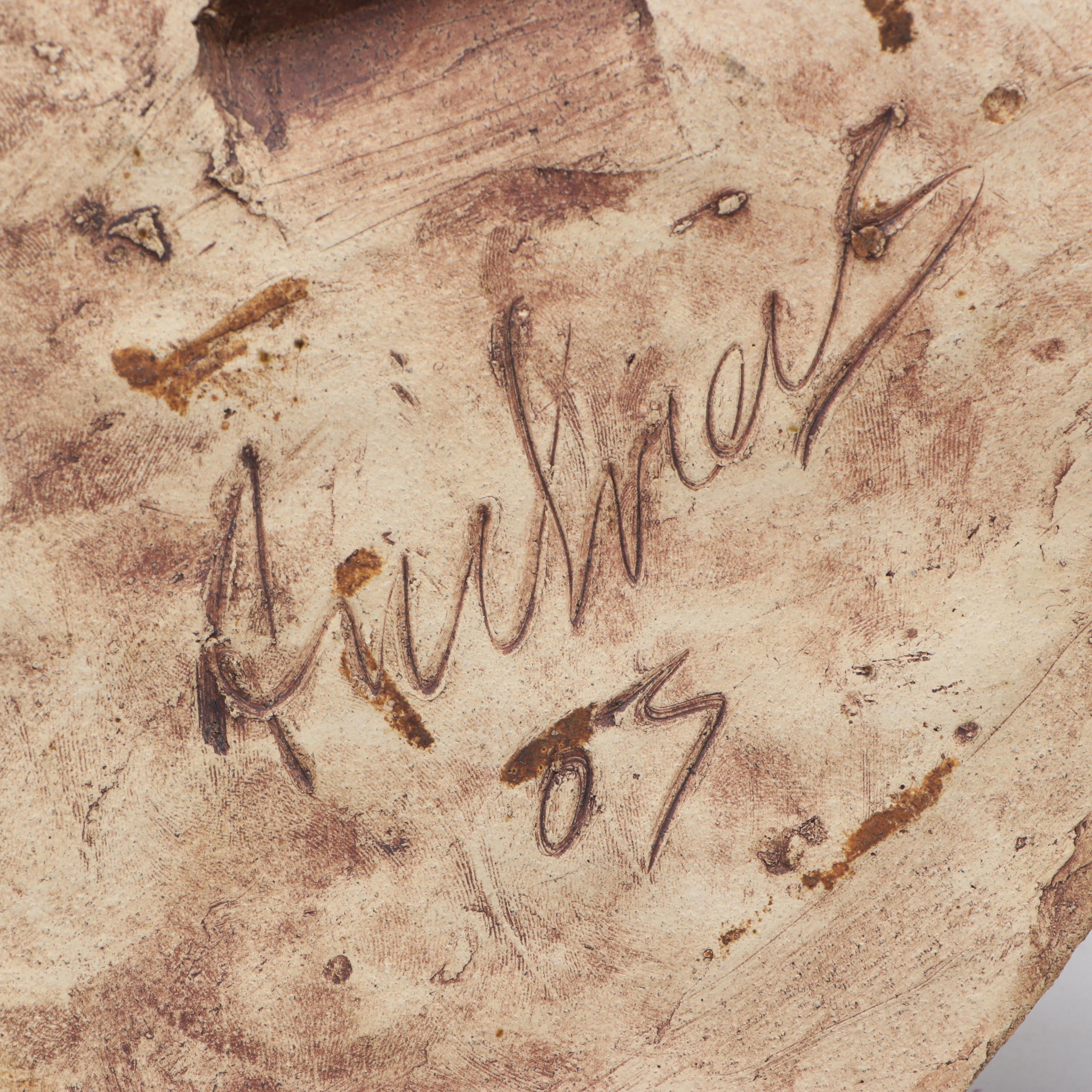 Artist Signed Clay with Molded Leather and Other Wall Hanging Mask