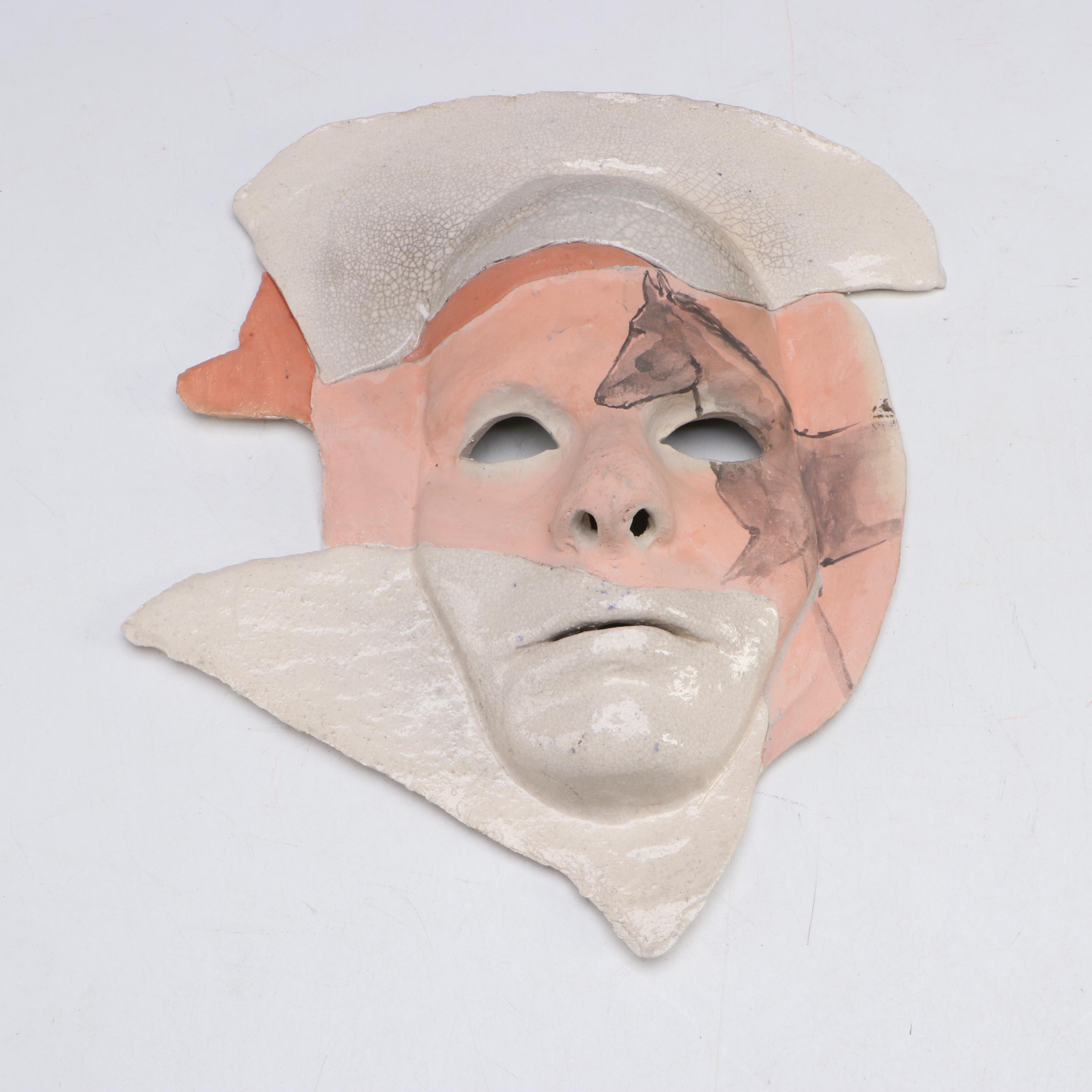 Artist Signed Clay with Molded Leather and Other Wall Hanging Mask
