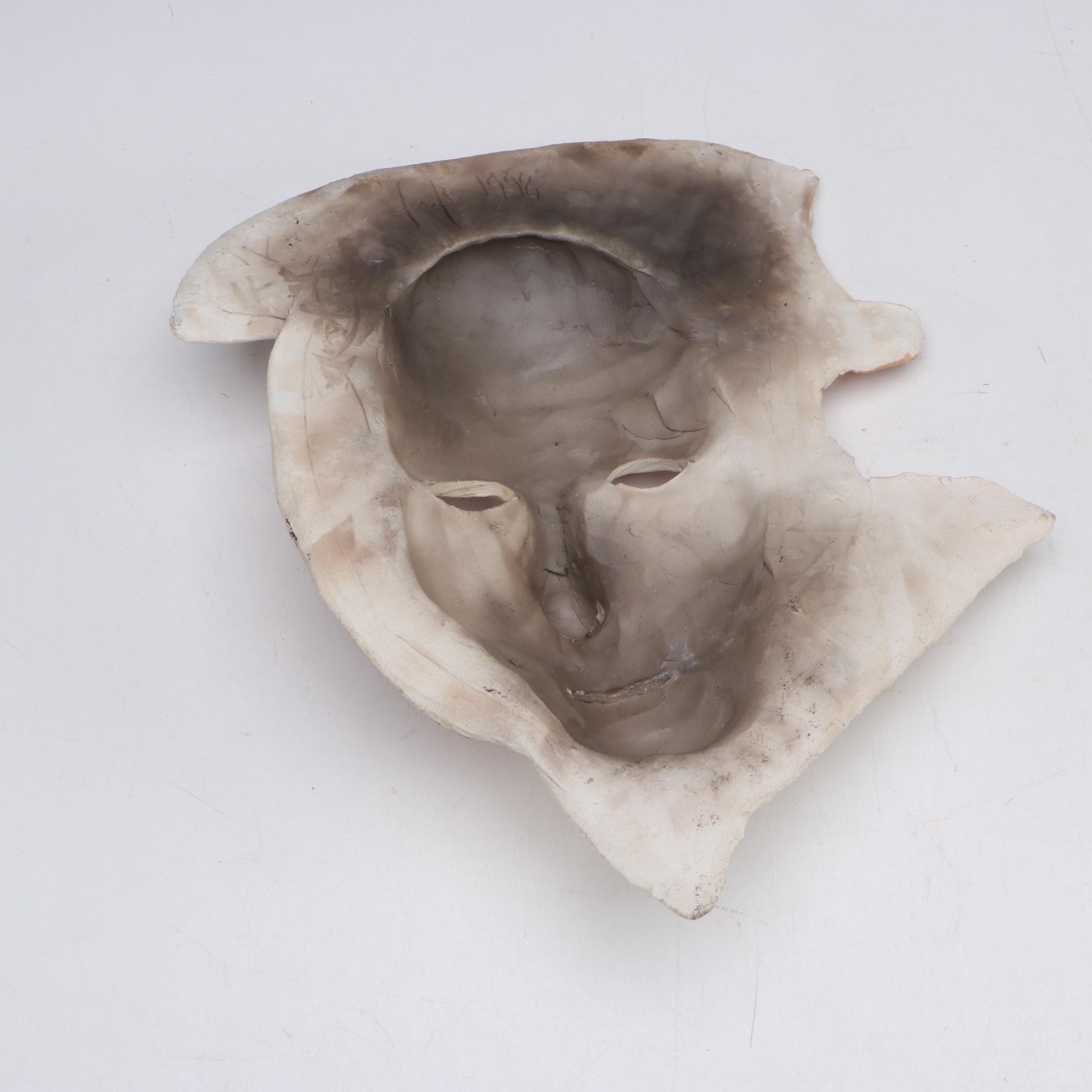 Artist Signed Clay with Molded Leather and Other Wall Hanging Mask