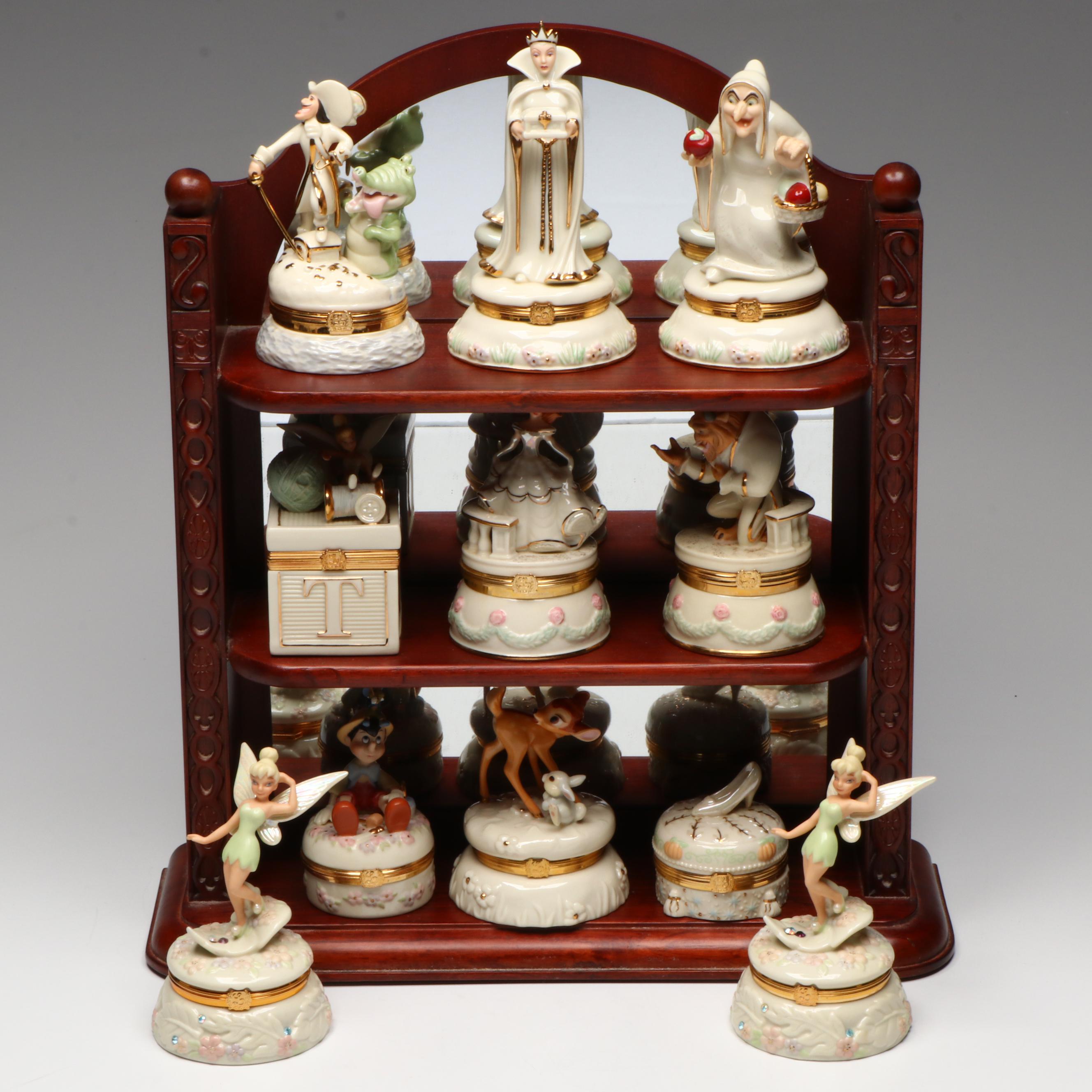 Lenox Disney Porcelain Boxes with Wooden Display Shelf