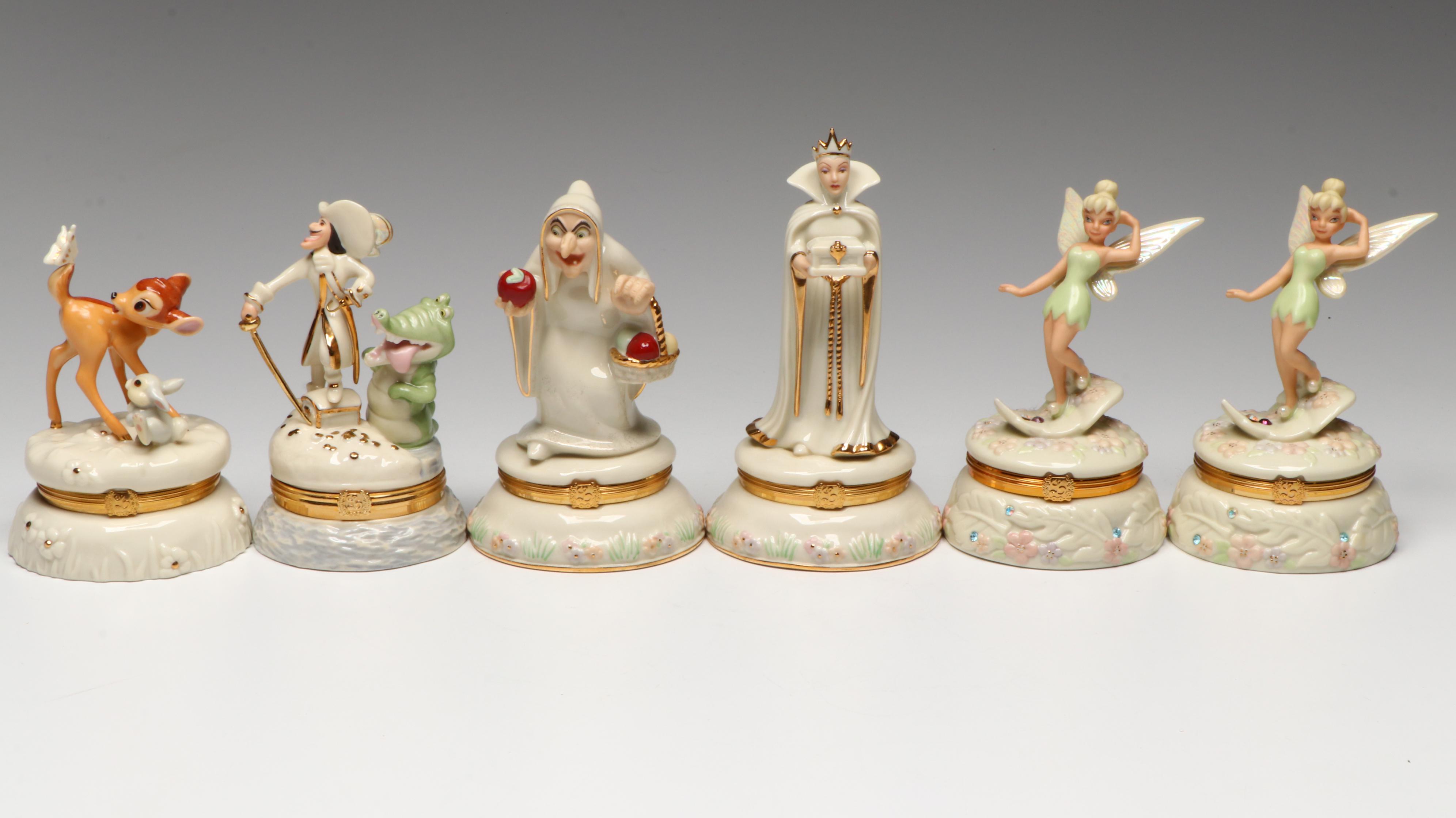 Lenox Disney Porcelain Boxes with Wooden Display Shelf