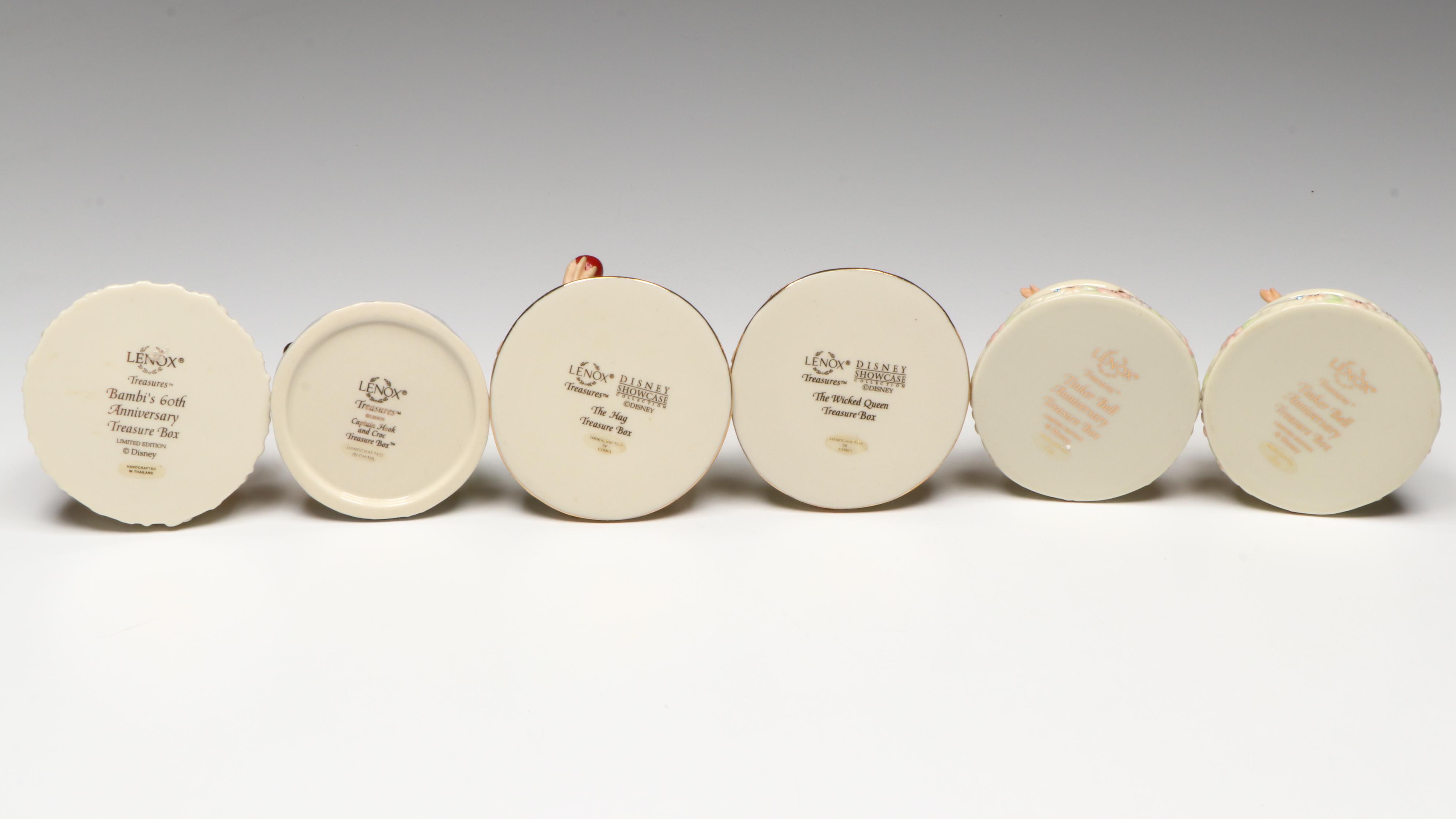 Lenox Disney Porcelain Boxes with Wooden Display Shelf