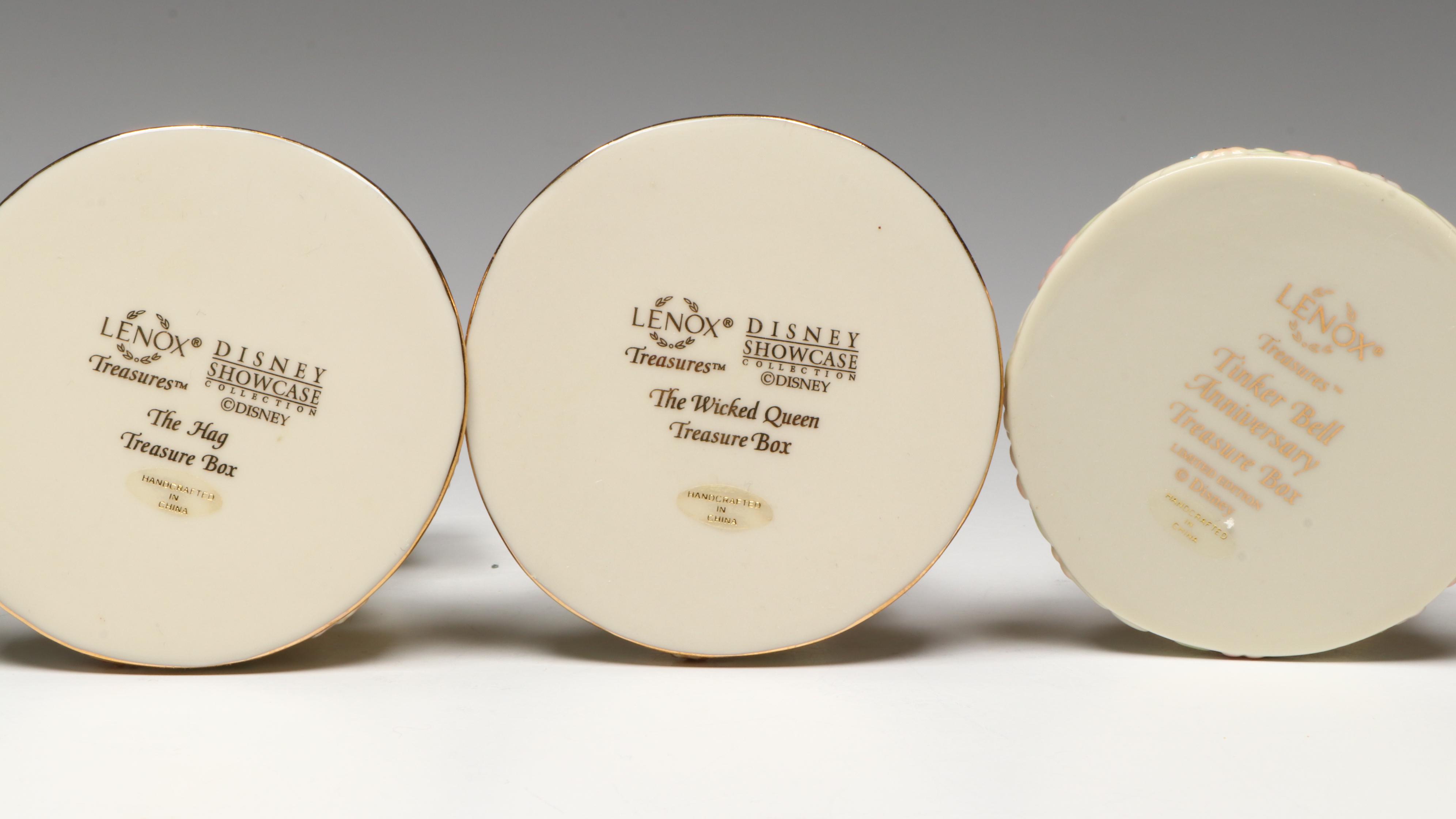 Lenox Disney Porcelain Boxes with Wooden Display Shelf
