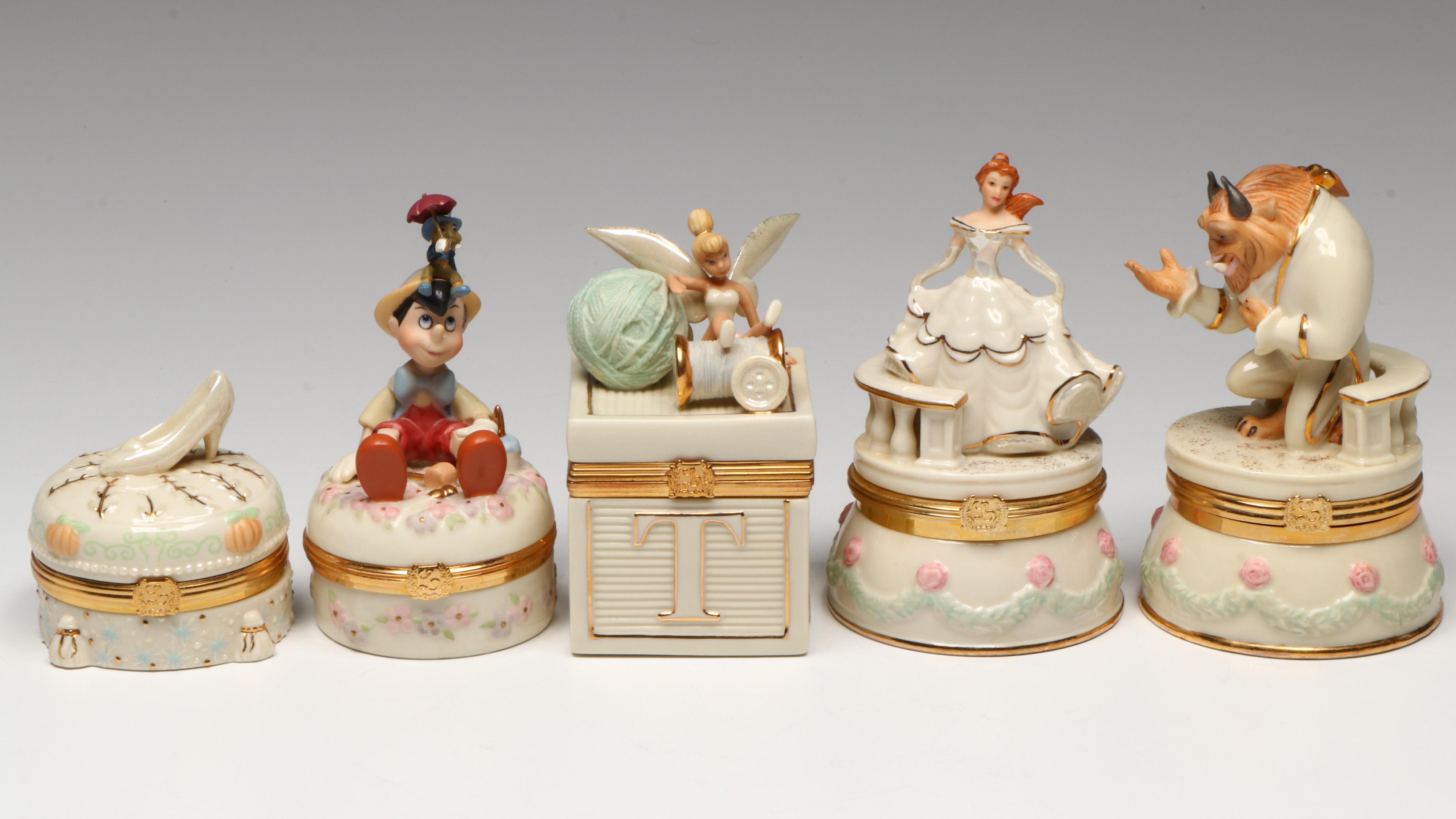 Lenox Disney Porcelain Boxes with Wooden Display Shelf