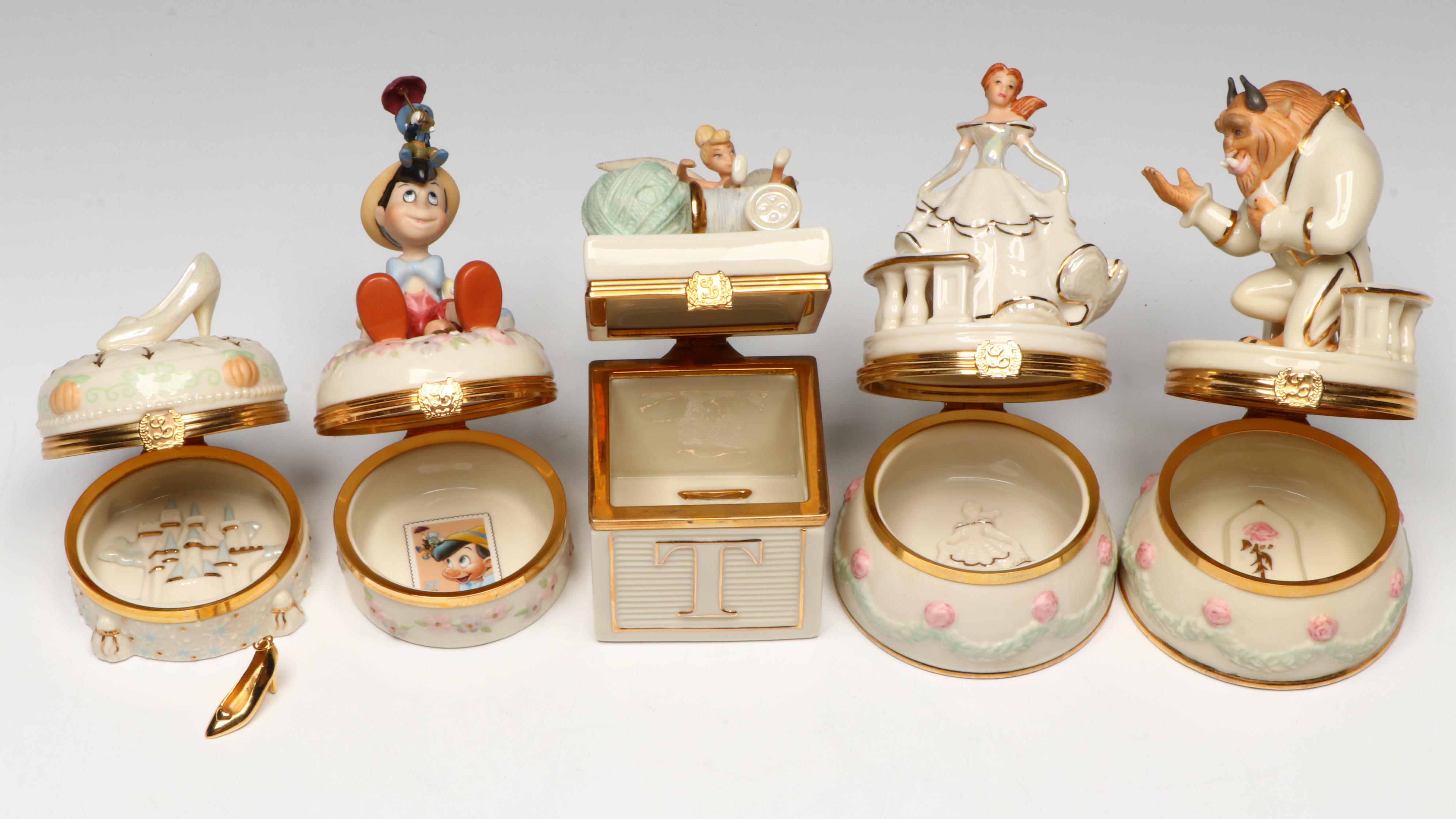 Lenox Disney Porcelain Boxes with Wooden Display Shelf