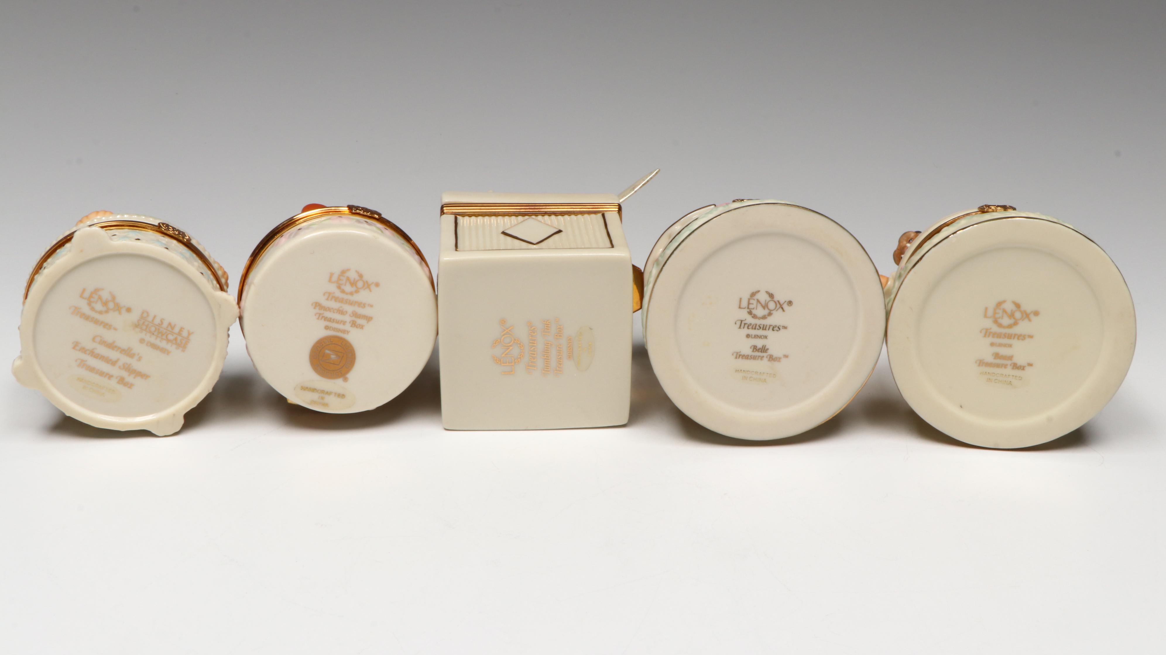 Lenox Disney Porcelain Boxes with Wooden Display Shelf