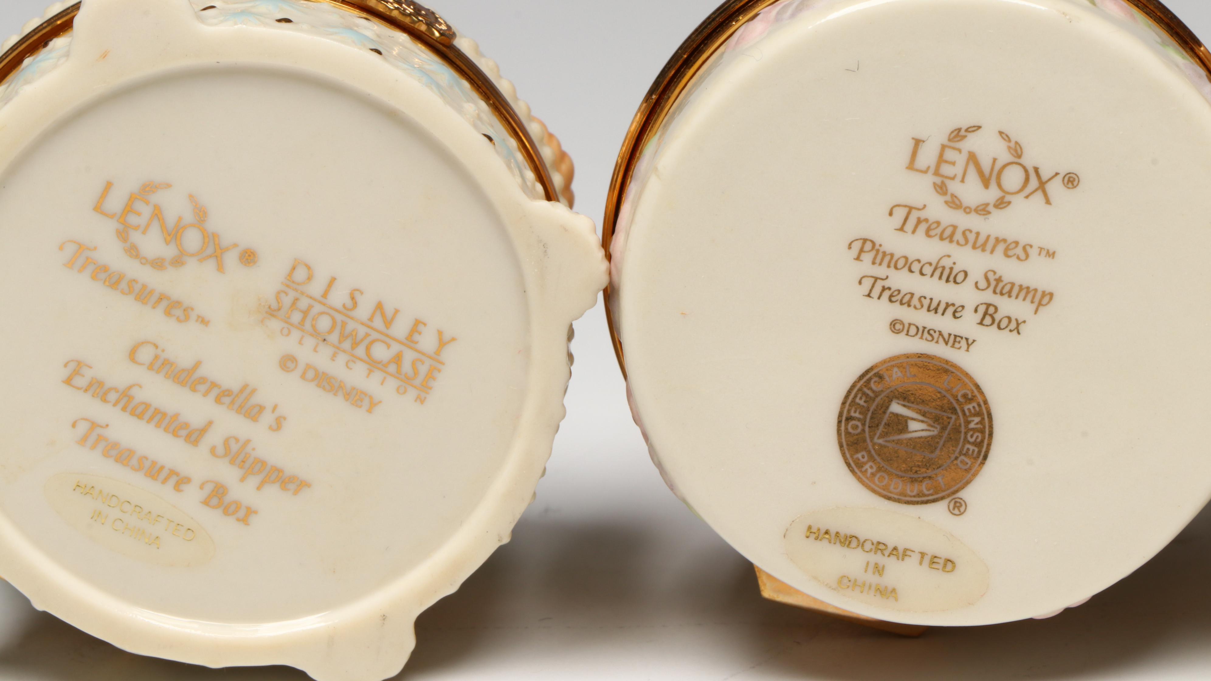 Lenox Disney Porcelain Boxes with Wooden Display Shelf