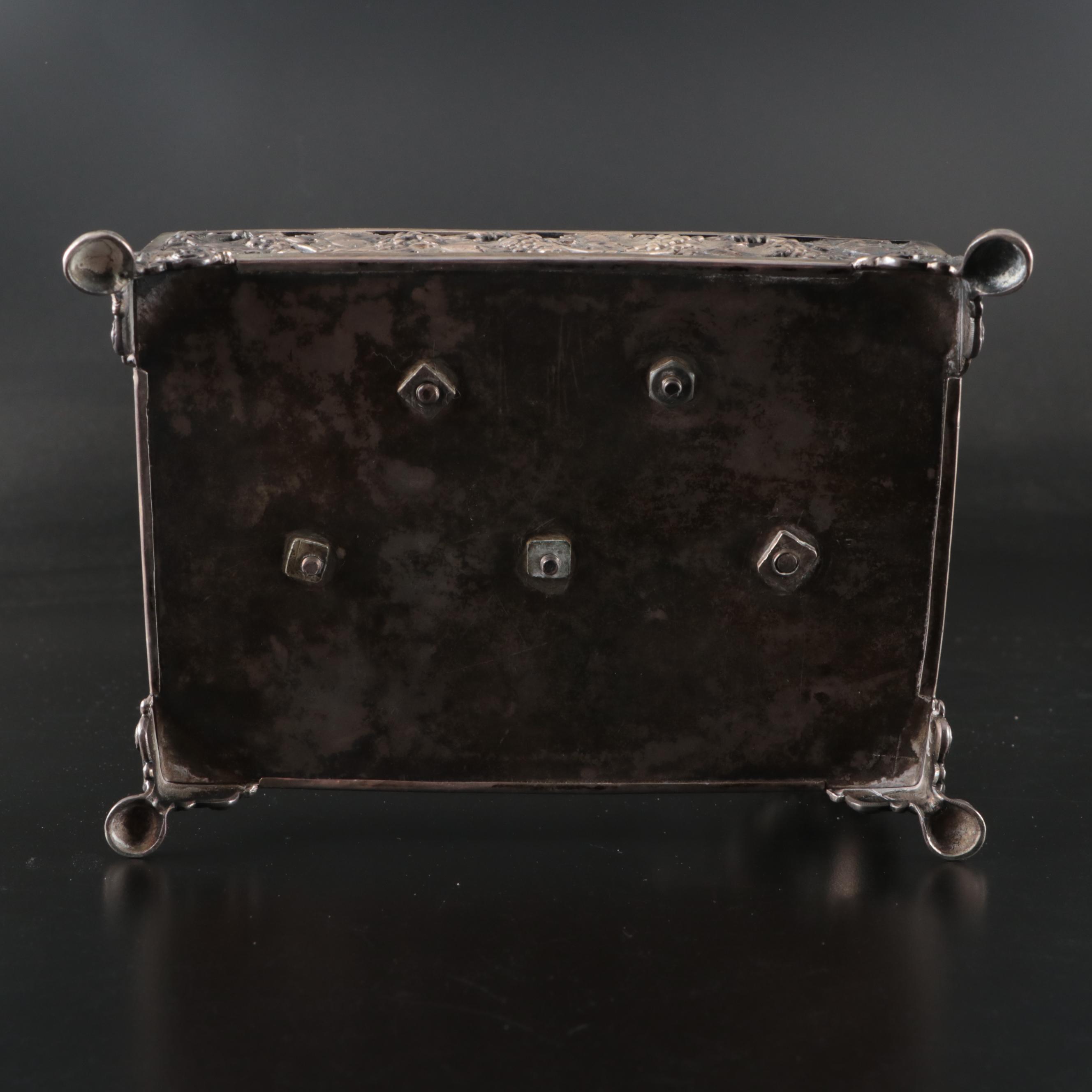 Continental Silver Plate Grapevine Inkwell Desk Set with Pivoting Candle Holder