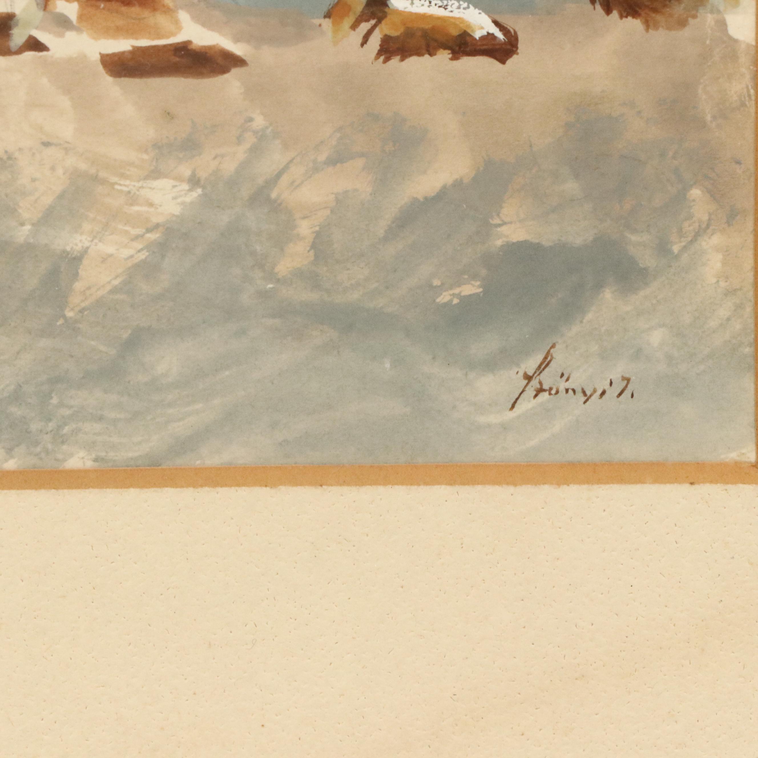 Gouache Painting of Pastoral Landscape, Circa 1940