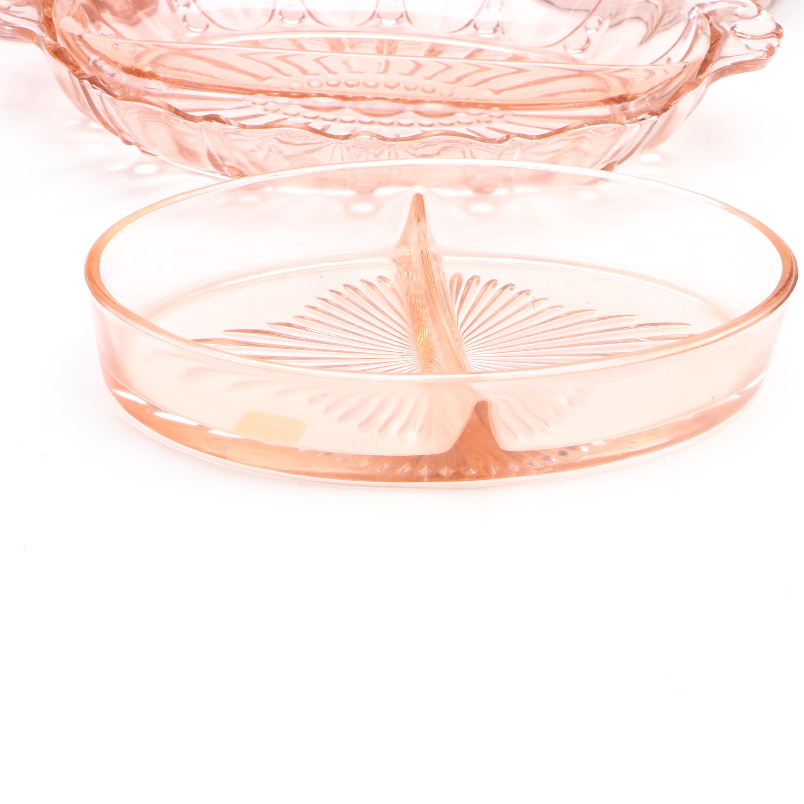 Anchor Hocking "Manhattan" Biscuit Jar with Other Pink Depression Glass