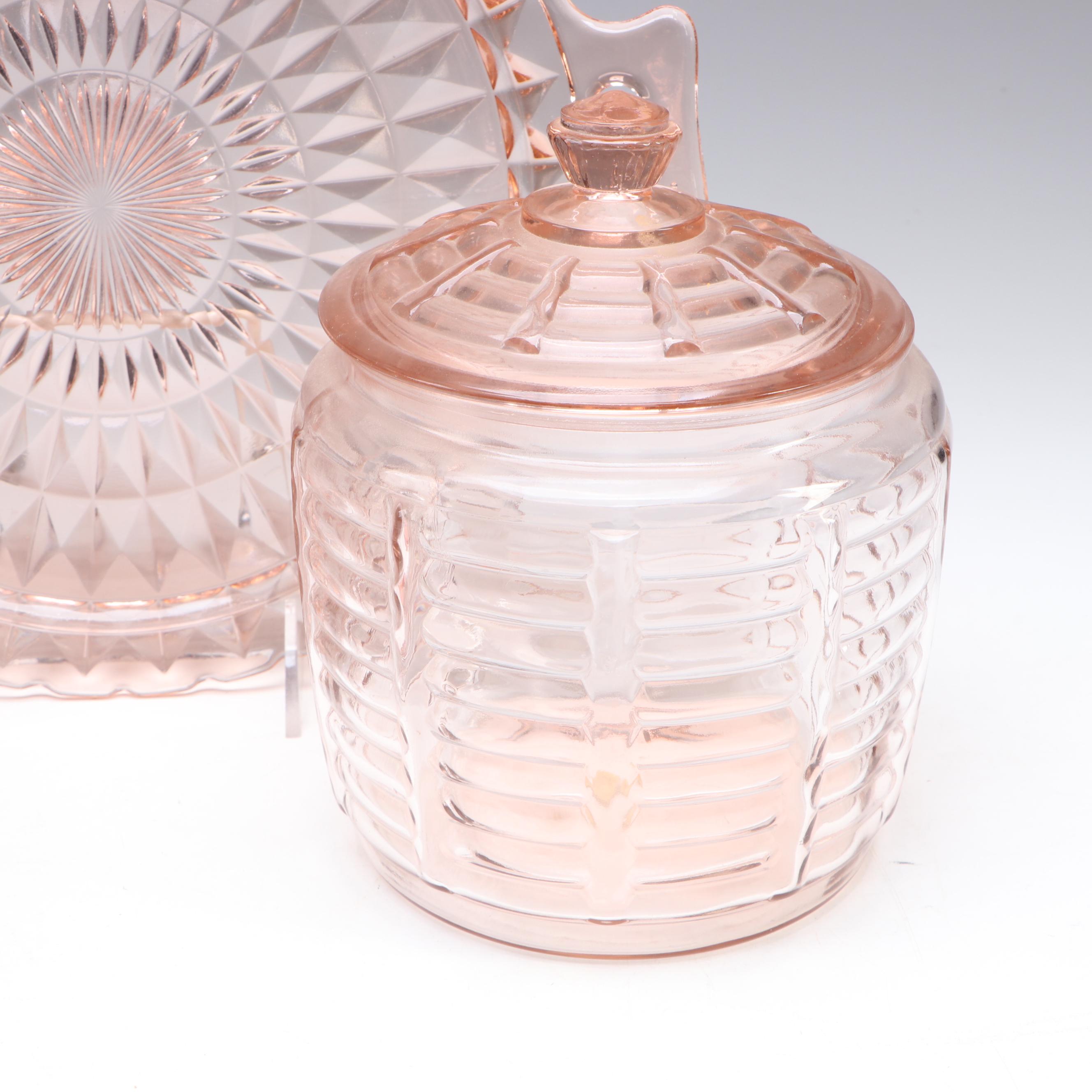 Anchor Hocking "Manhattan" Biscuit Jar with Other Pink Depression Glass