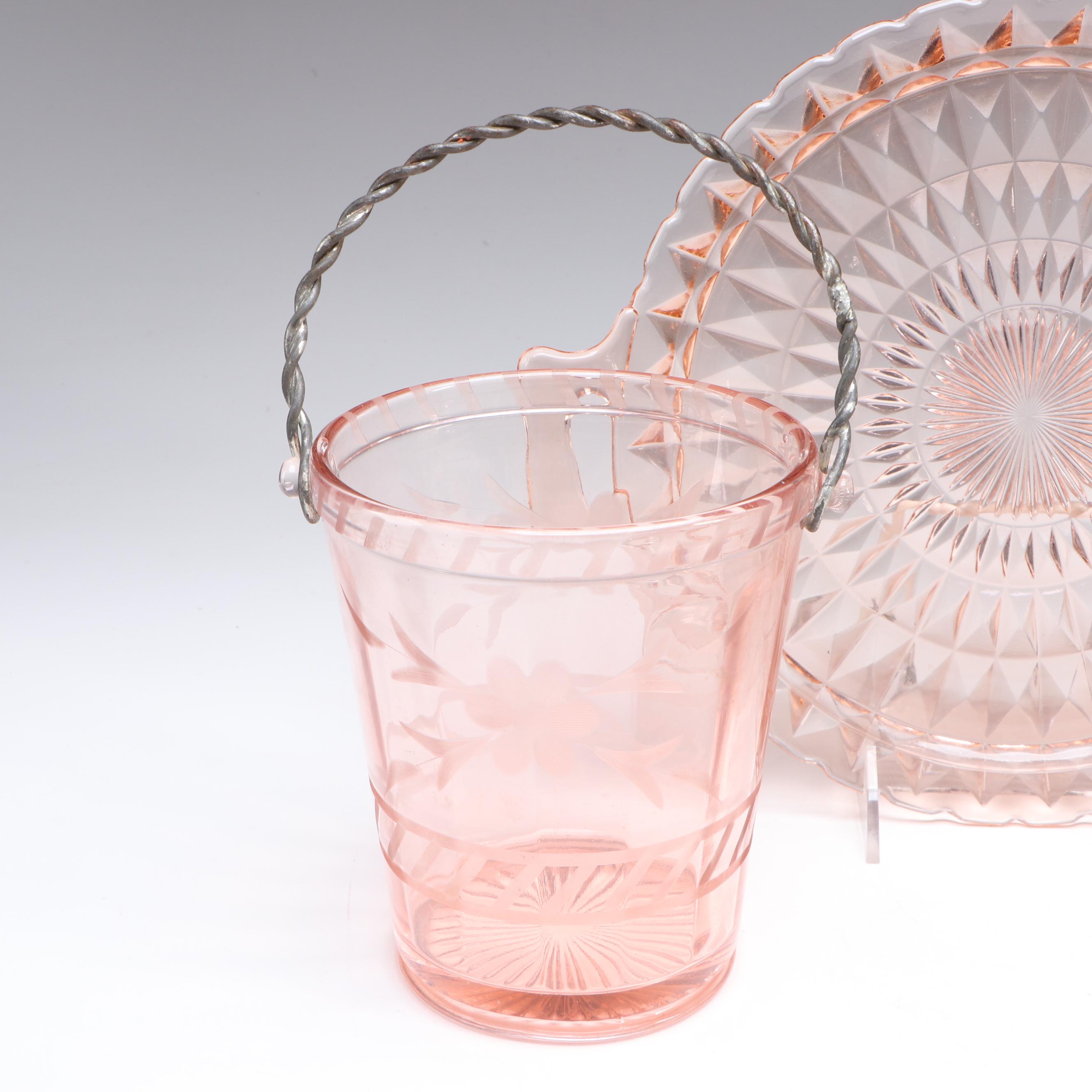 Anchor Hocking "Manhattan" Biscuit Jar with Other Pink Depression Glass