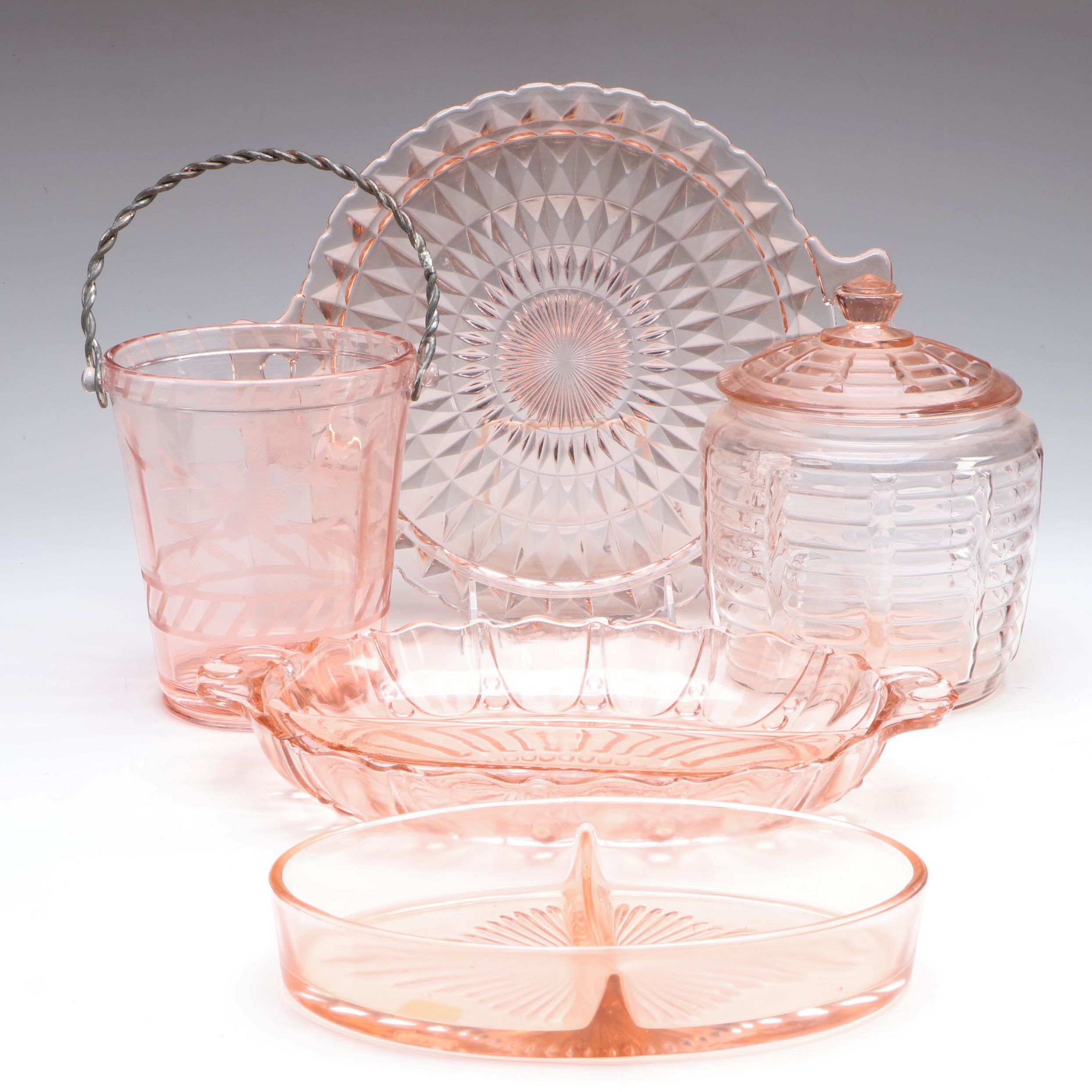 Anchor Hocking "Manhattan" Biscuit Jar with Other Pink Depression Glass