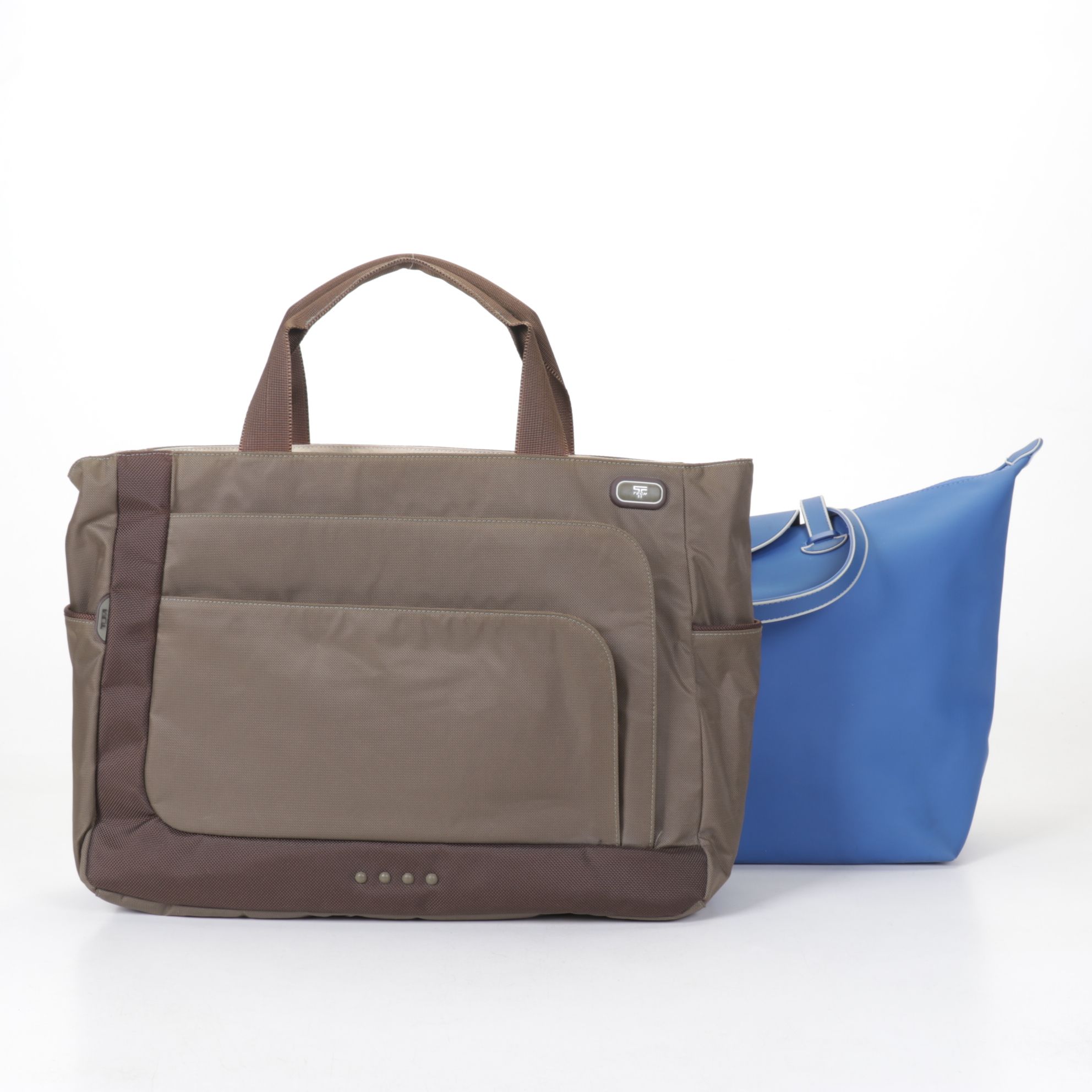 Tumi T-Tech Army Green Nylon Tote with Mandarina Duck Blue Zip Tote