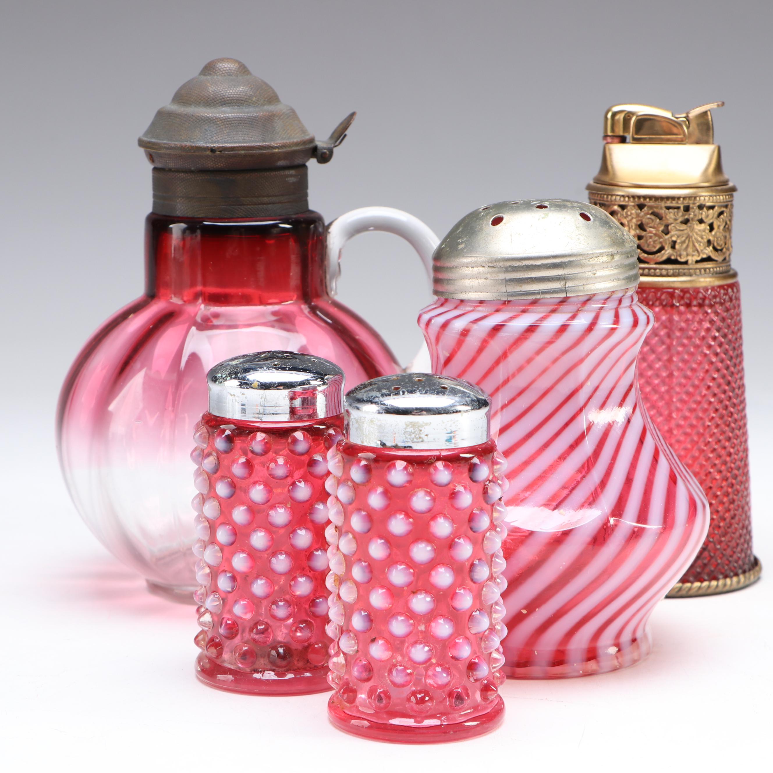 Fenton Cranberry Opalescent Glass Optic Shaker with More Table Accessories