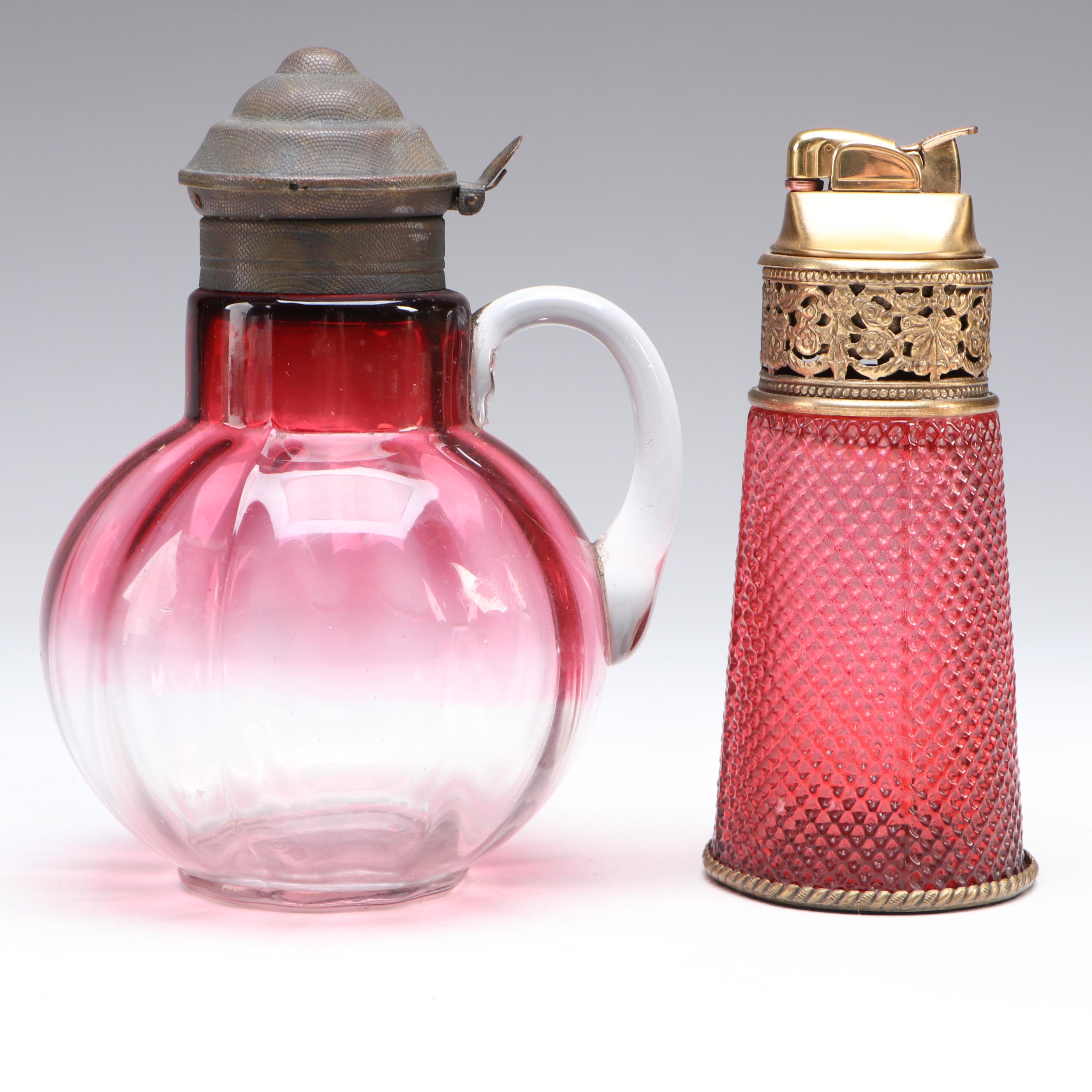 Fenton Cranberry Opalescent Glass Optic Shaker with More Table Accessories