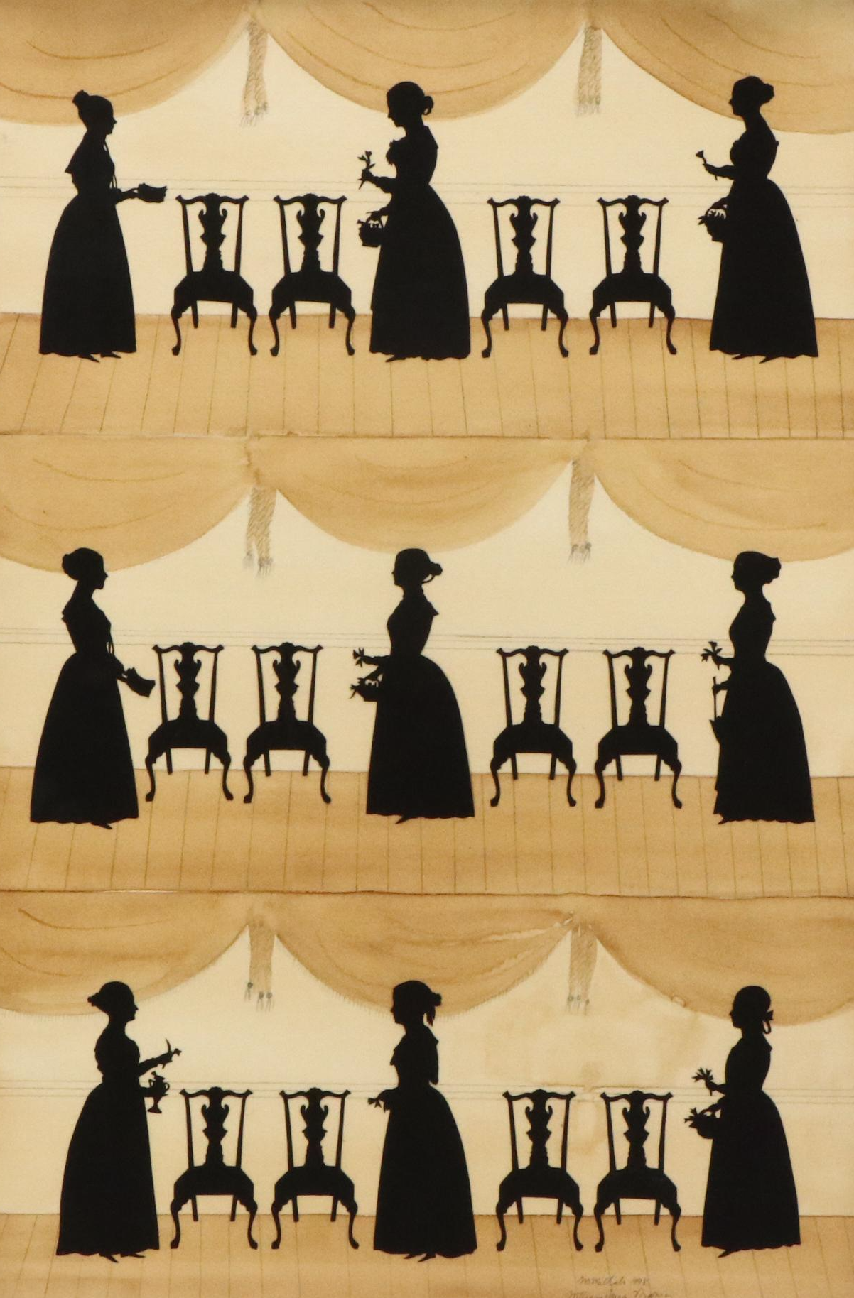 Wendy Schultz Wubbels Paper Silhouette Art of Women and Couple Framed in Mirror