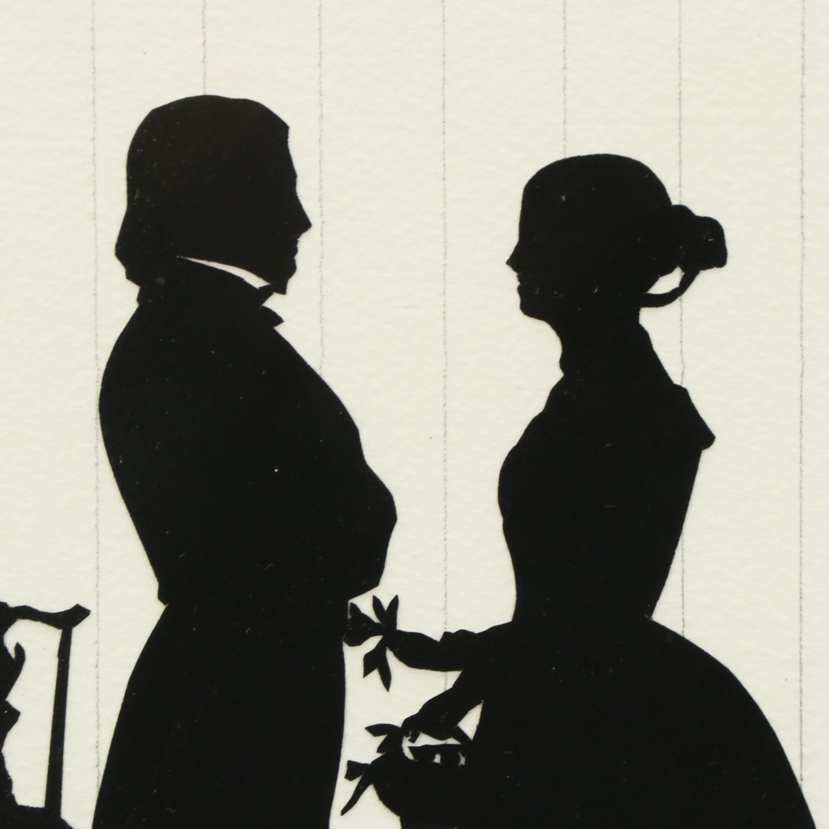 Wendy Schultz Wubbels Paper Silhouette Art of Women and Couple Framed in Mirror