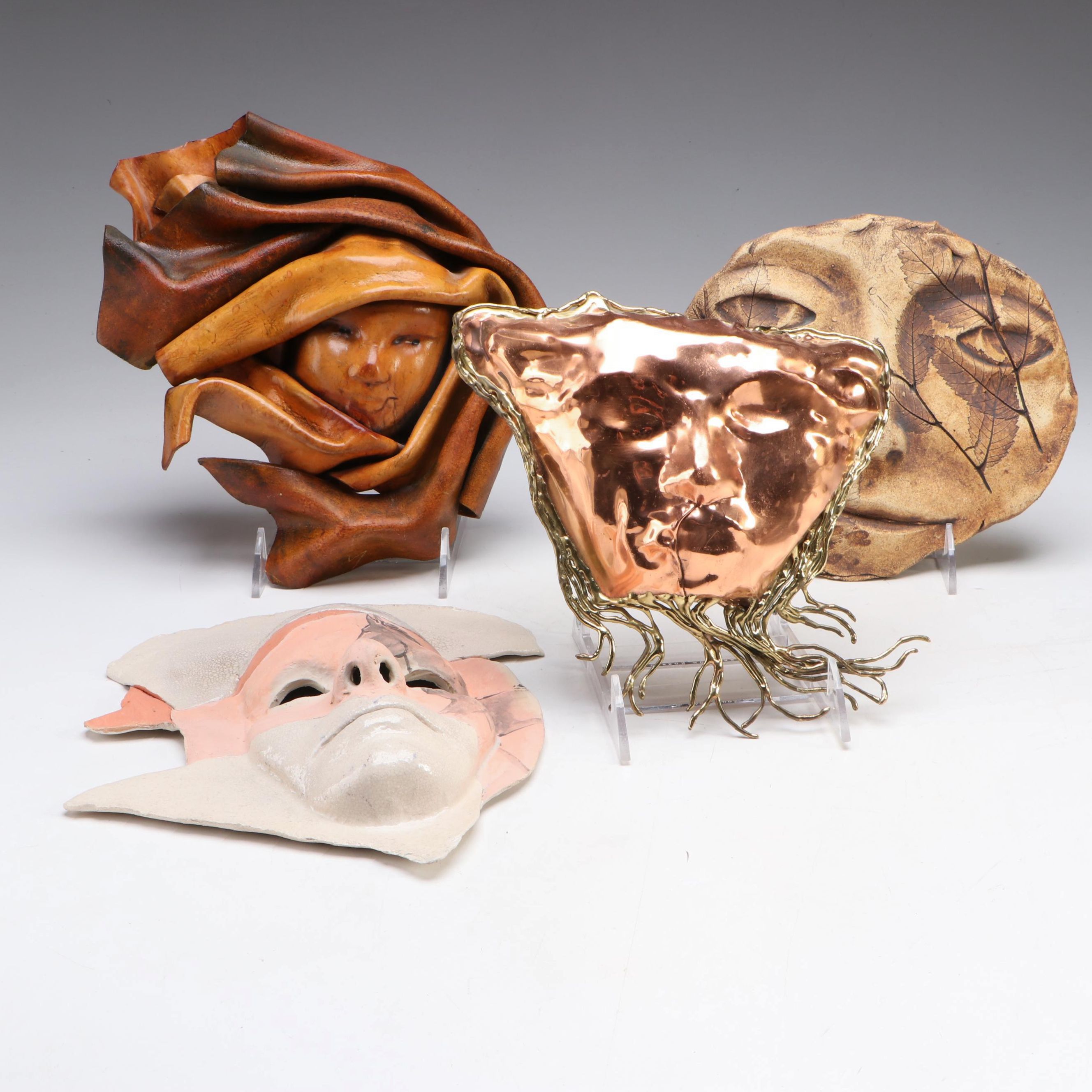 Artist Signed Clay with Molded Leather and Other Wall Hanging Mask | EBTH