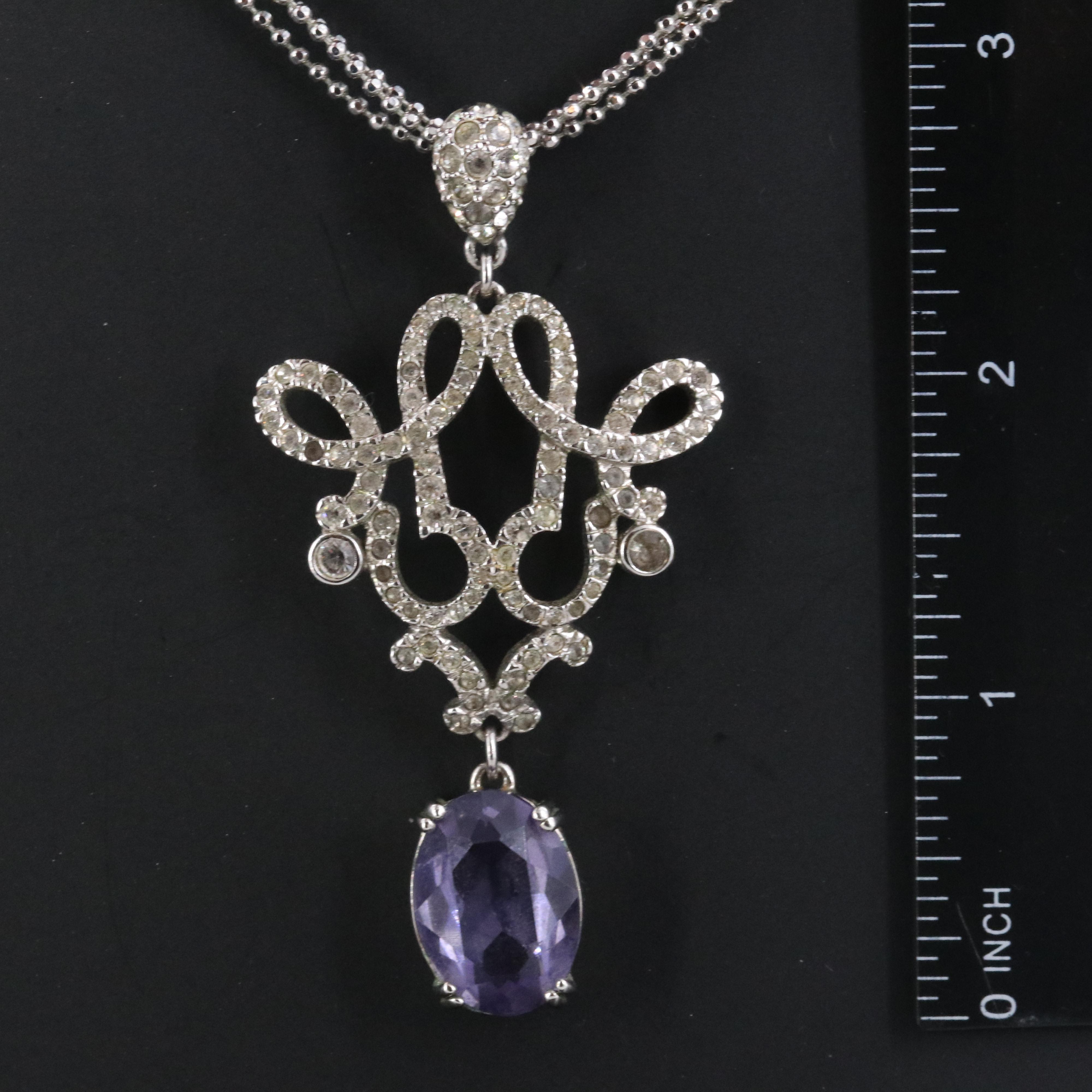 Manganese Glass and Rhinestone Necklace and Earring Set