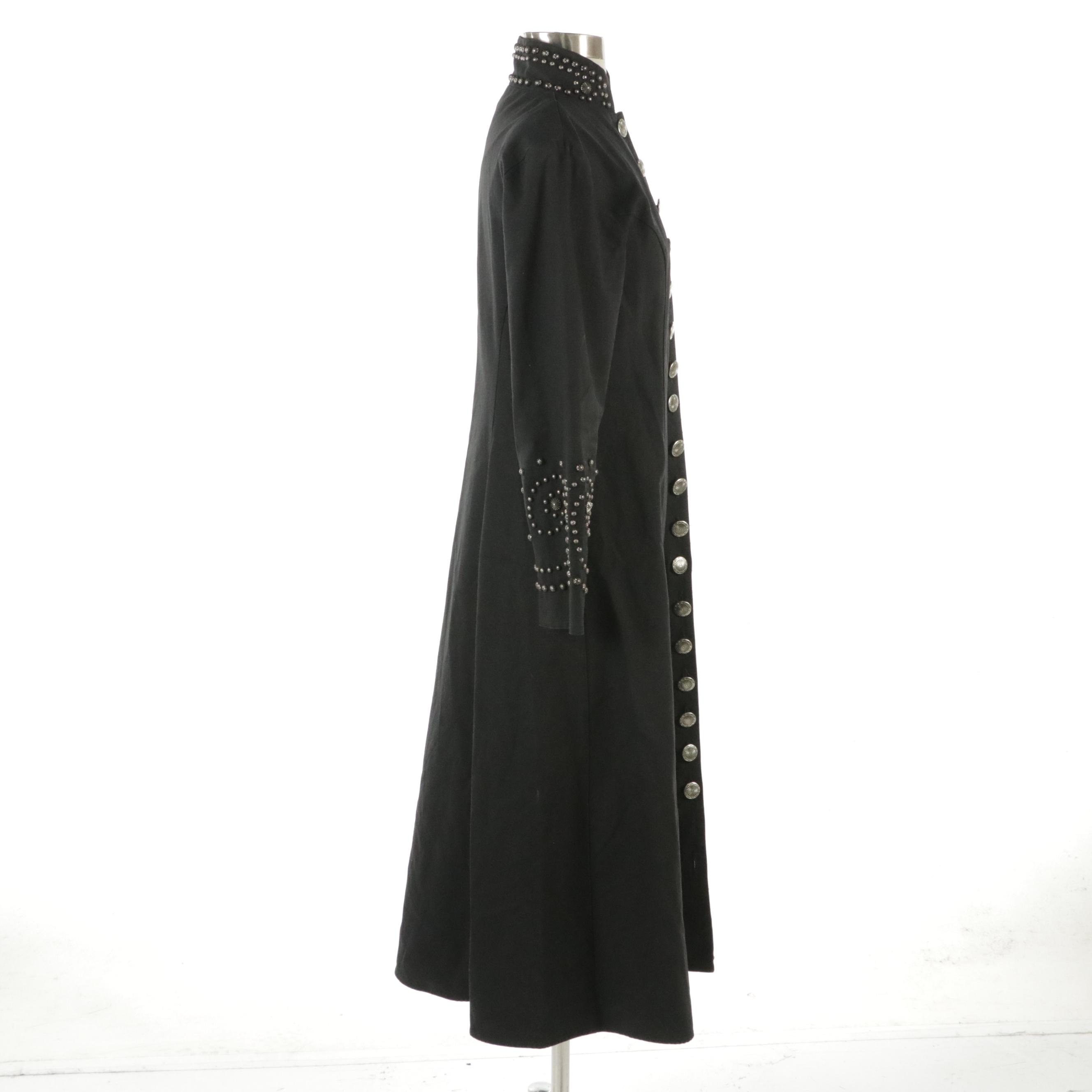 Lew Magram Studded Black Canvas Button-Front Maxi Dress with Concho Buttons