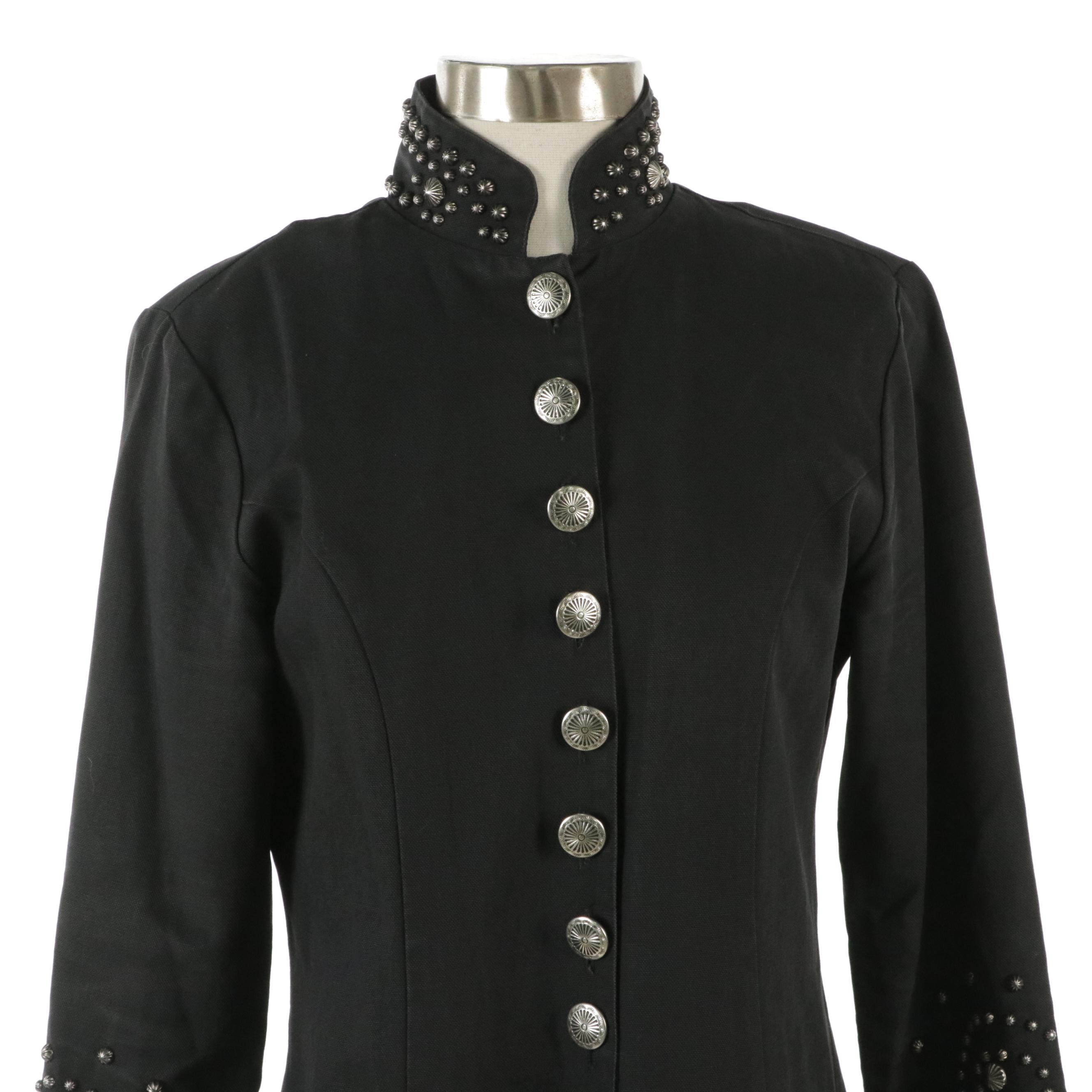 Lew Magram Studded Black Canvas Button-Front Maxi Dress with Concho Buttons